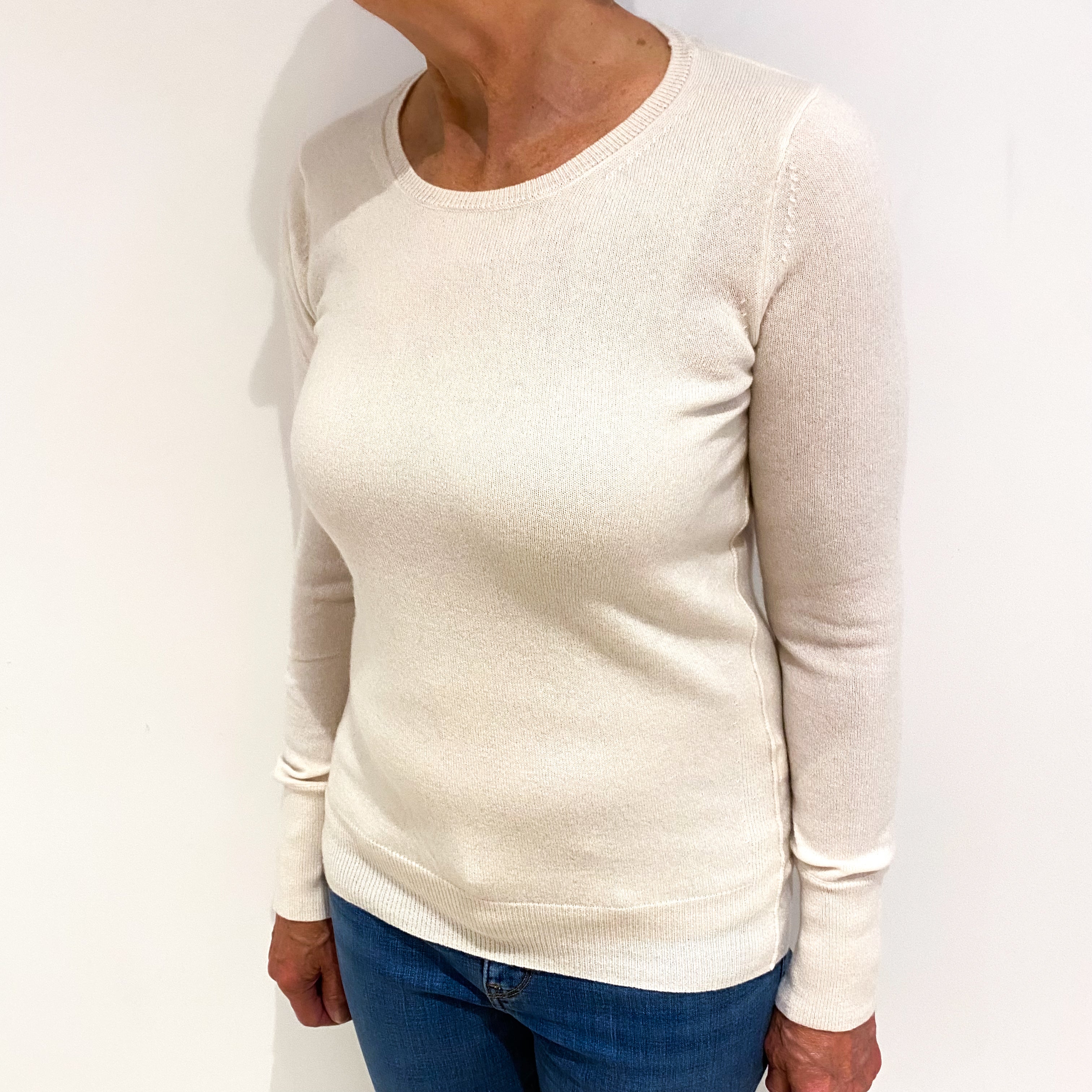 Ivory Cream Cashmere Crew Neck Jumper Medium