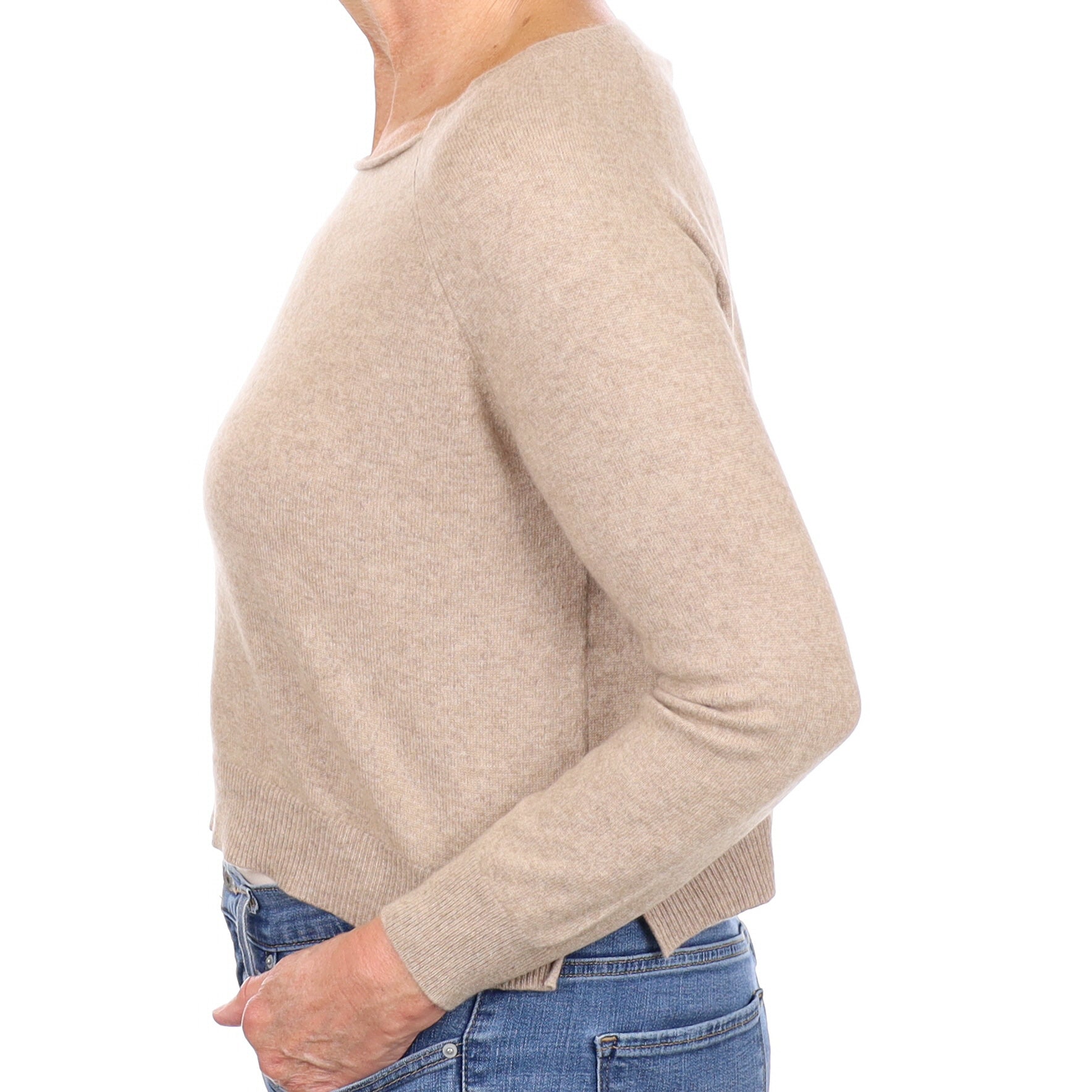 Taupe Brown Cashmere Slash Neck Jumper Medium