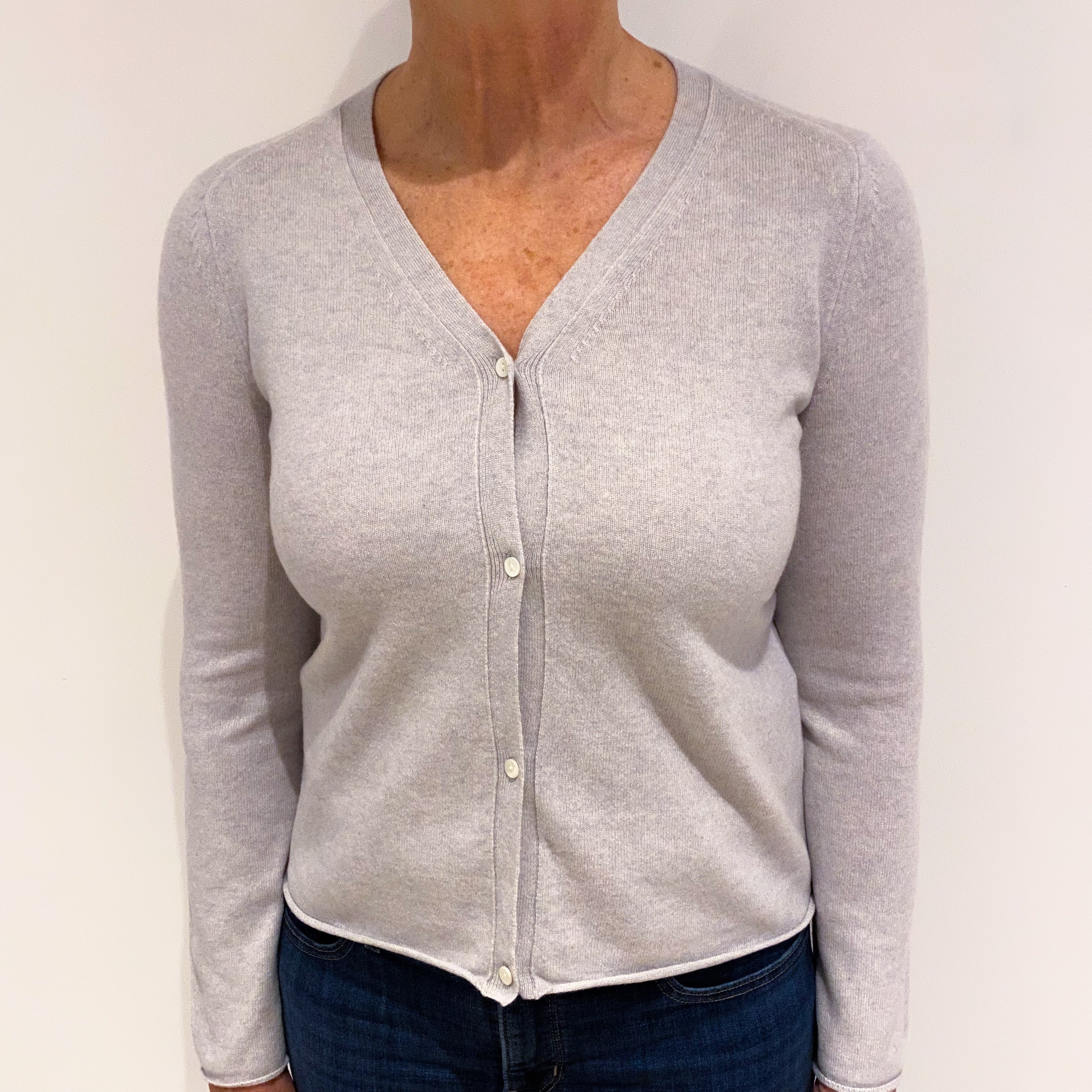 Frost Grey Cashmere V Neck Cardigan Medium