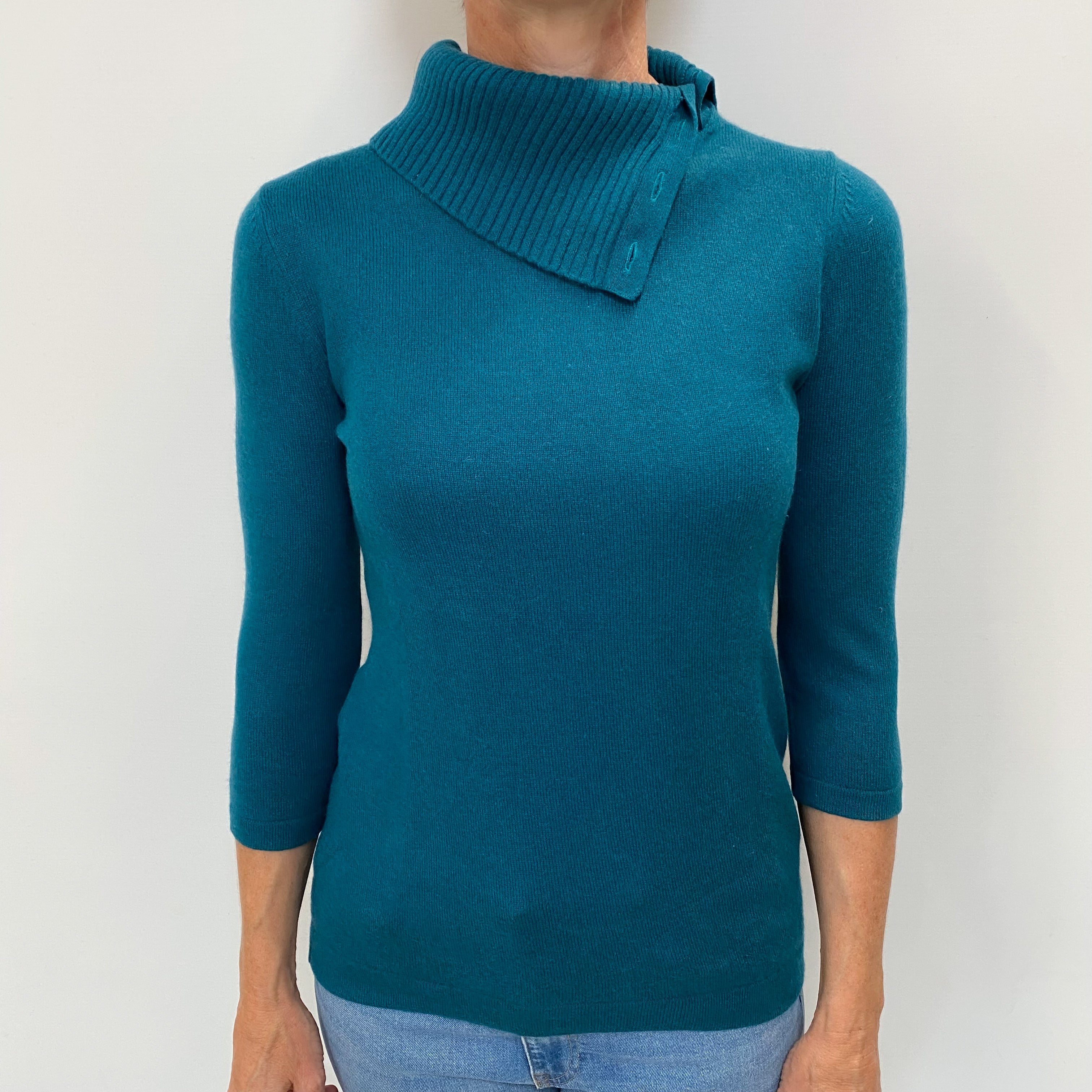 Forest Green Cashmere Split Polo Neck Jumper Small