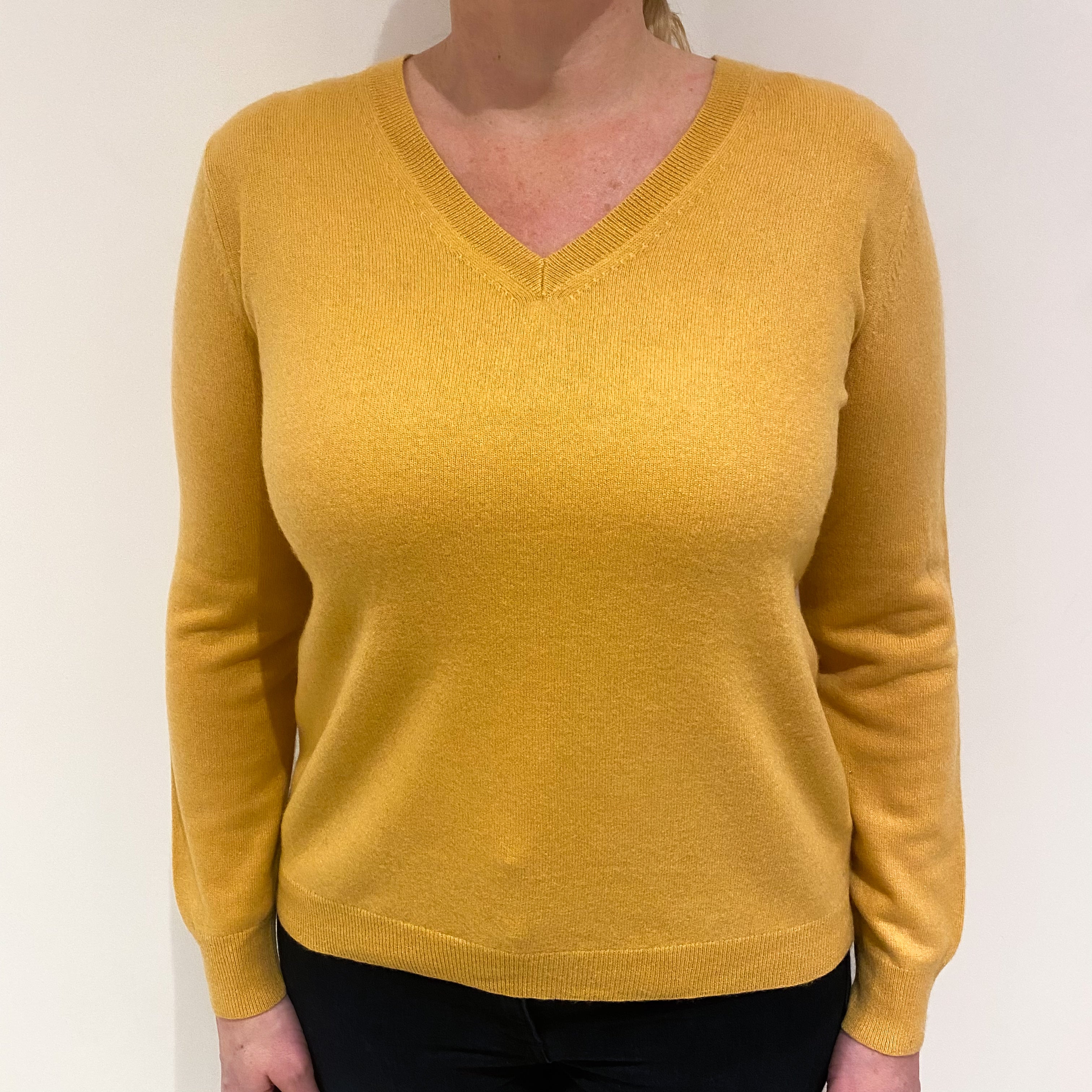 Marigold Yellow Cashmere V Neck Jumper Large