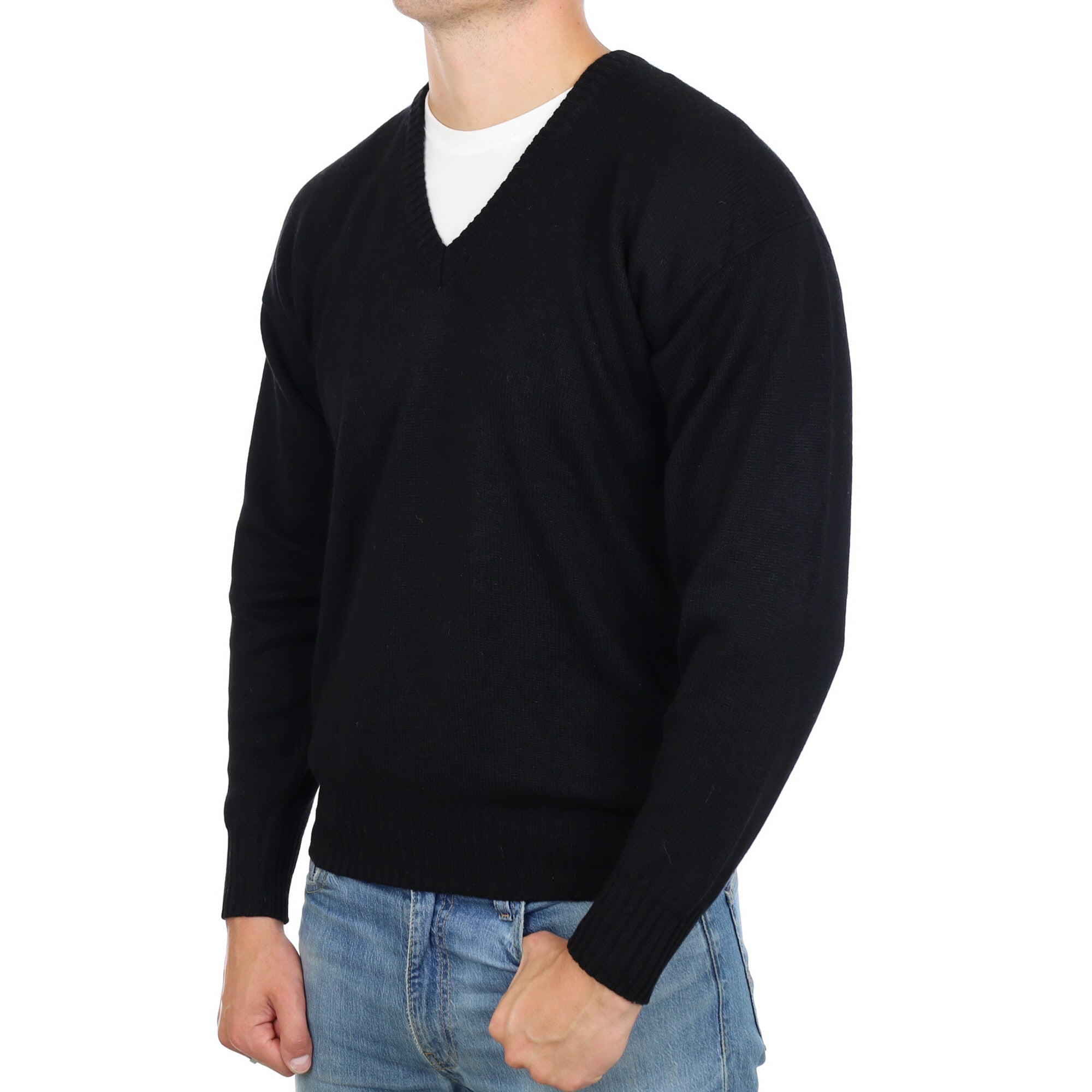 Men's Black Cashmere V Neck Jumper XL