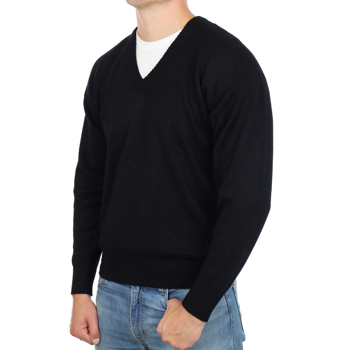 Men's Black Cashmere V Neck Jumper XL