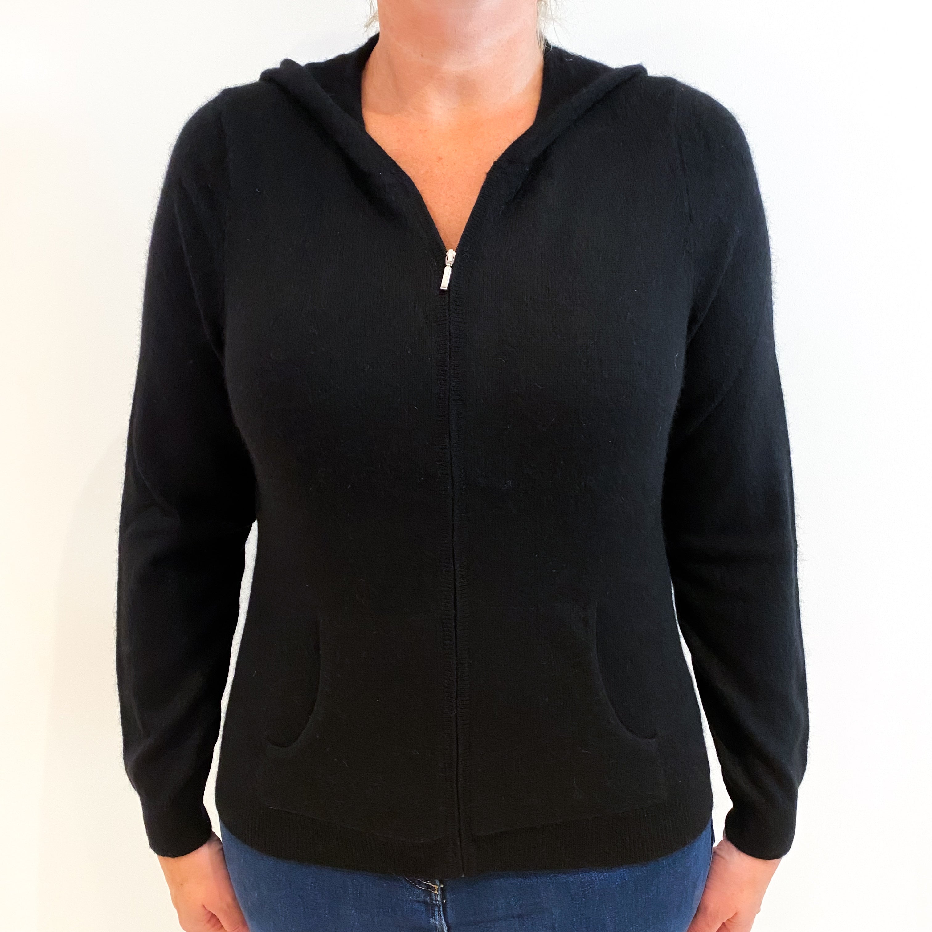 Black Cashmere Zip Up Hoodie Large