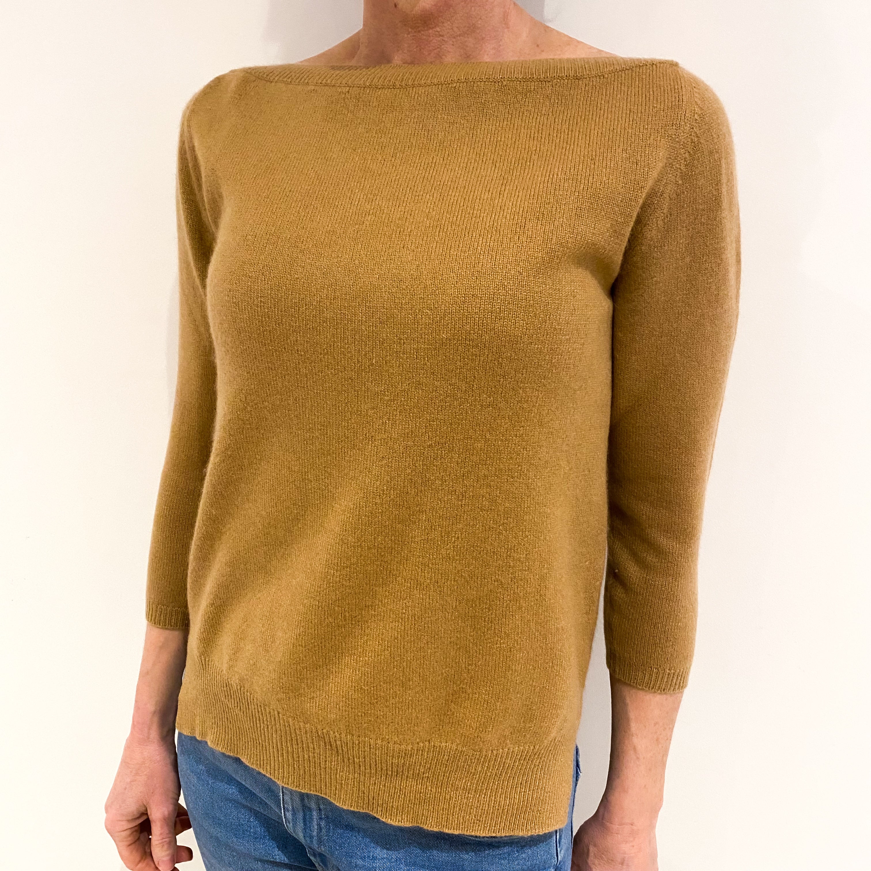 Caramel Brown Cashmere Slash Neck Jumper Small