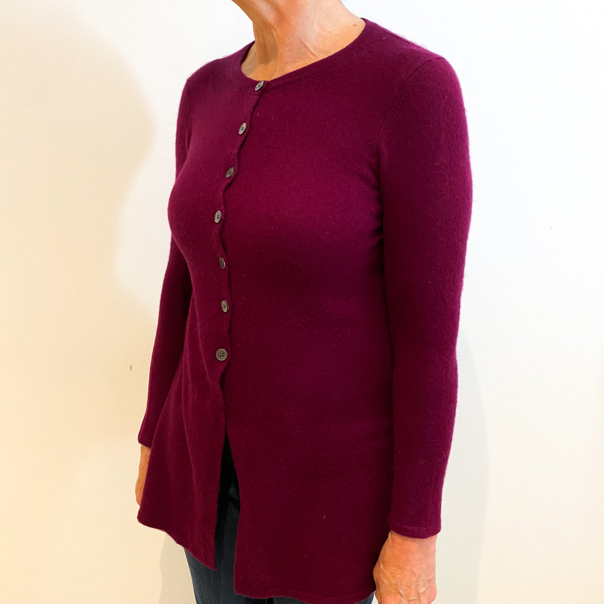 Mulberry Purple Cashmere Long Crew Neck Cardigan Medium