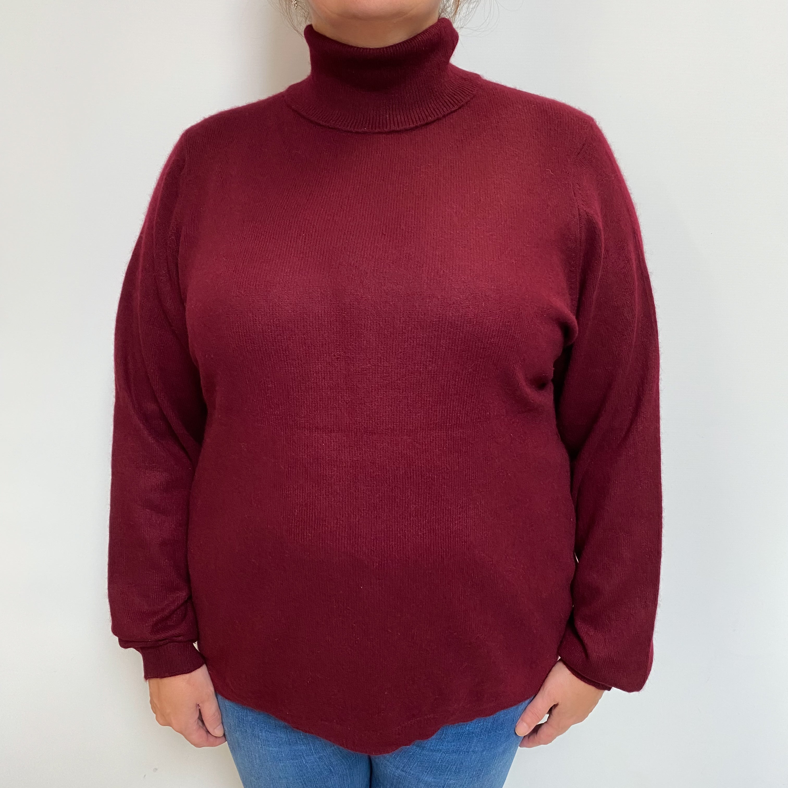 Burgundy Red Cashmere Polo Neck Jumper Extra Large