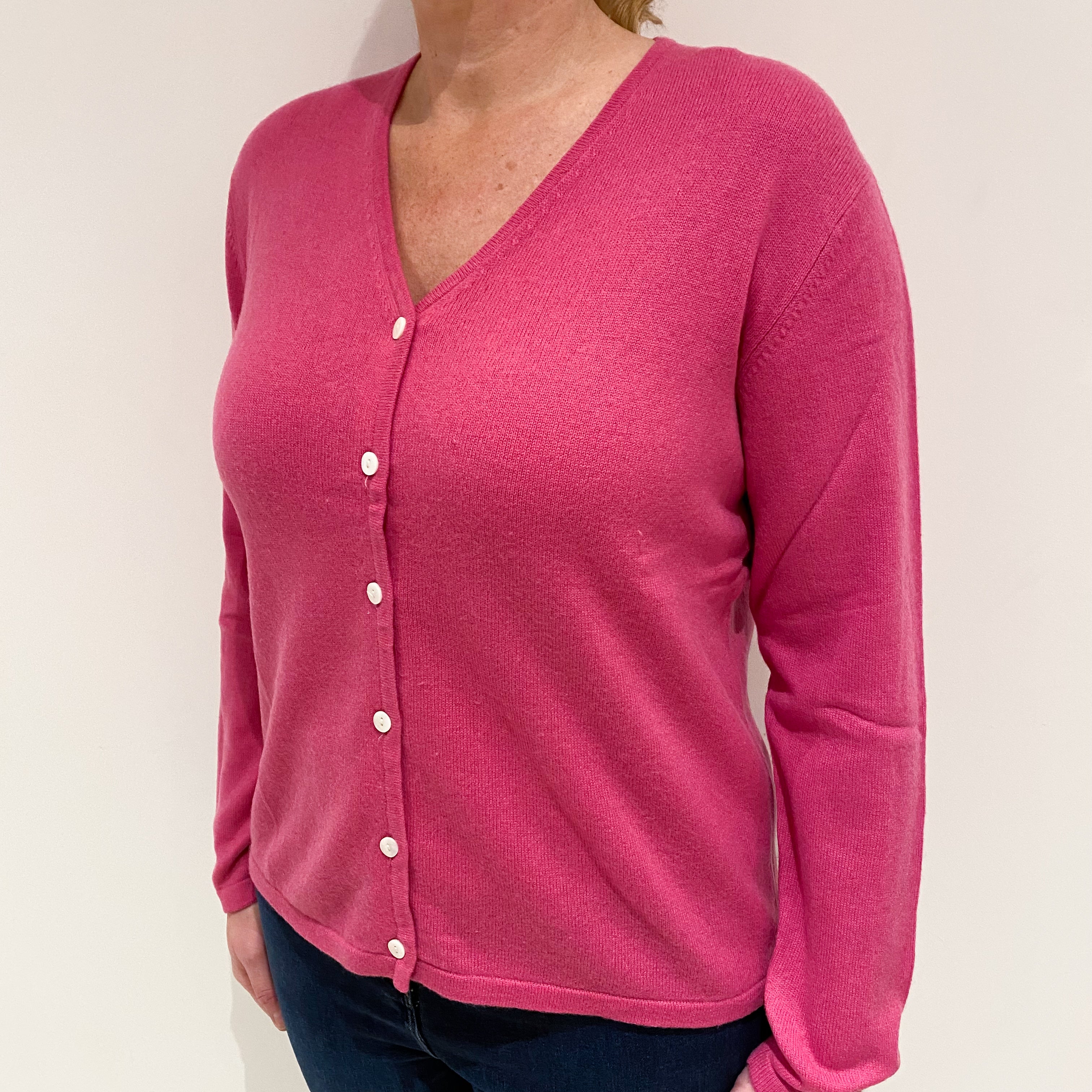 Tulip Pink Cashmere V-Neck Cardigan Large