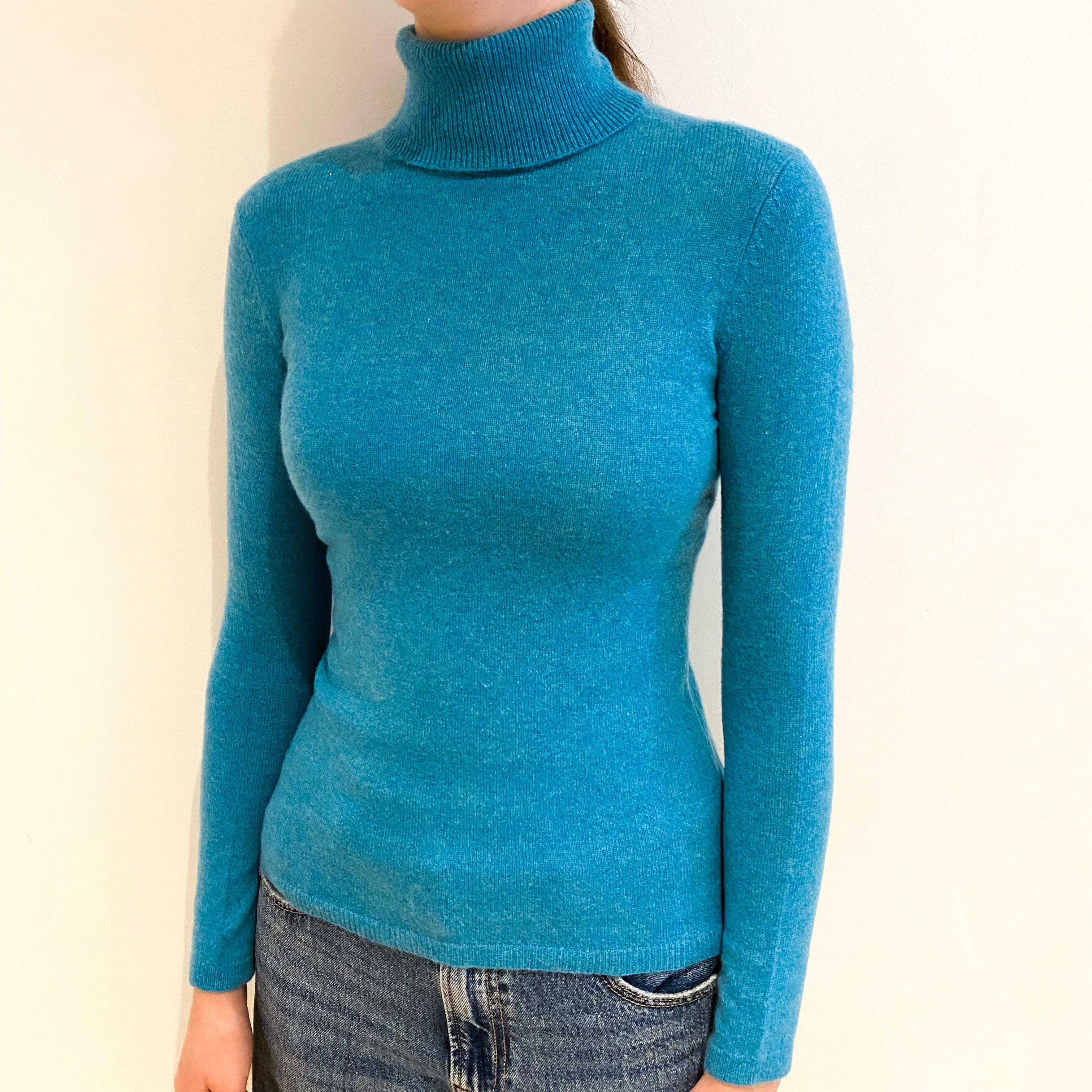 Turquoise Blue Cashmere Polo Neck Jumper Extra Small