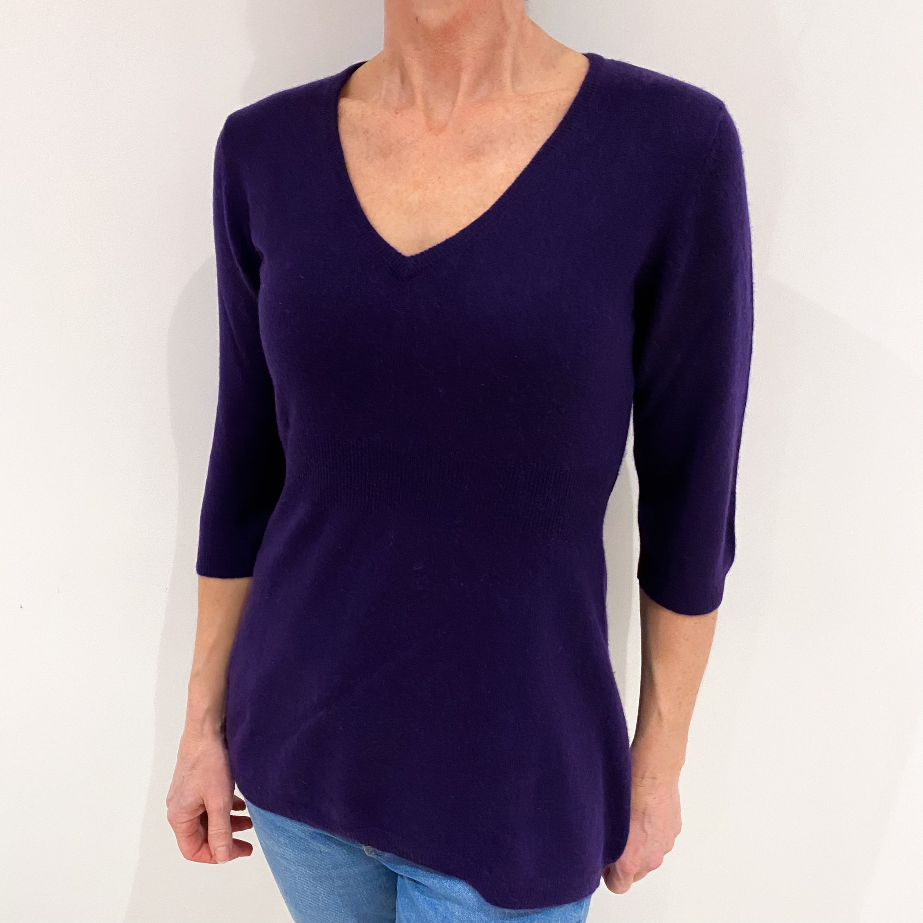 Iris Purple Cashmere Empire Line V Neck Jumper Small