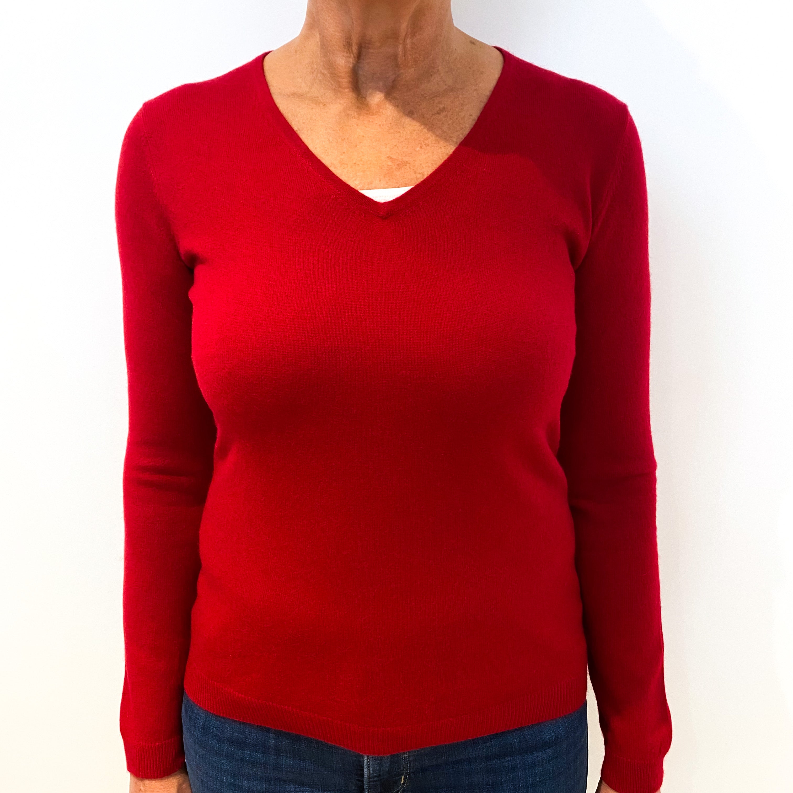 Scarlet Red Cashmere V-Neck Jumper Medium