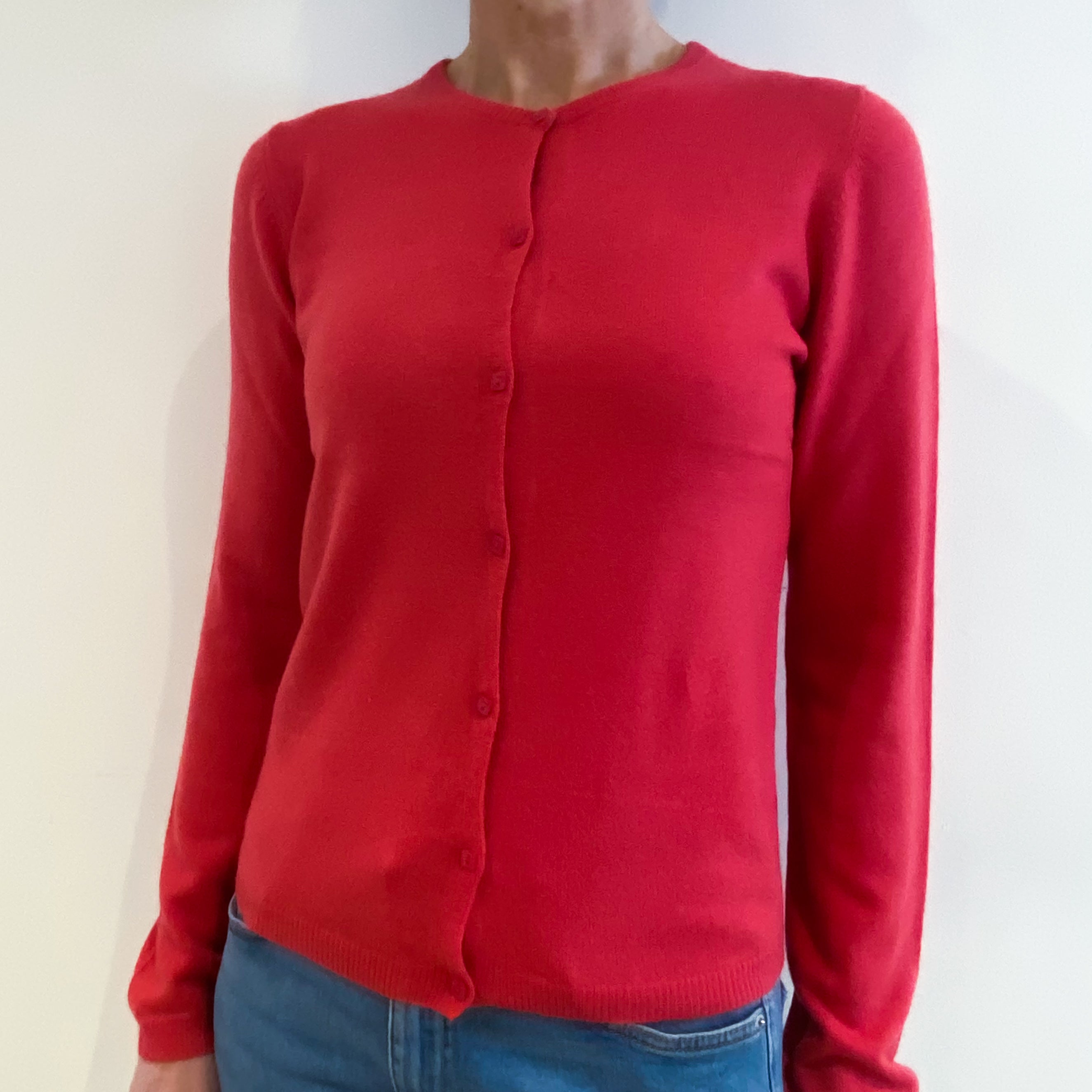Cranberry Pink Cashmere Crew Neck Cardigan Small