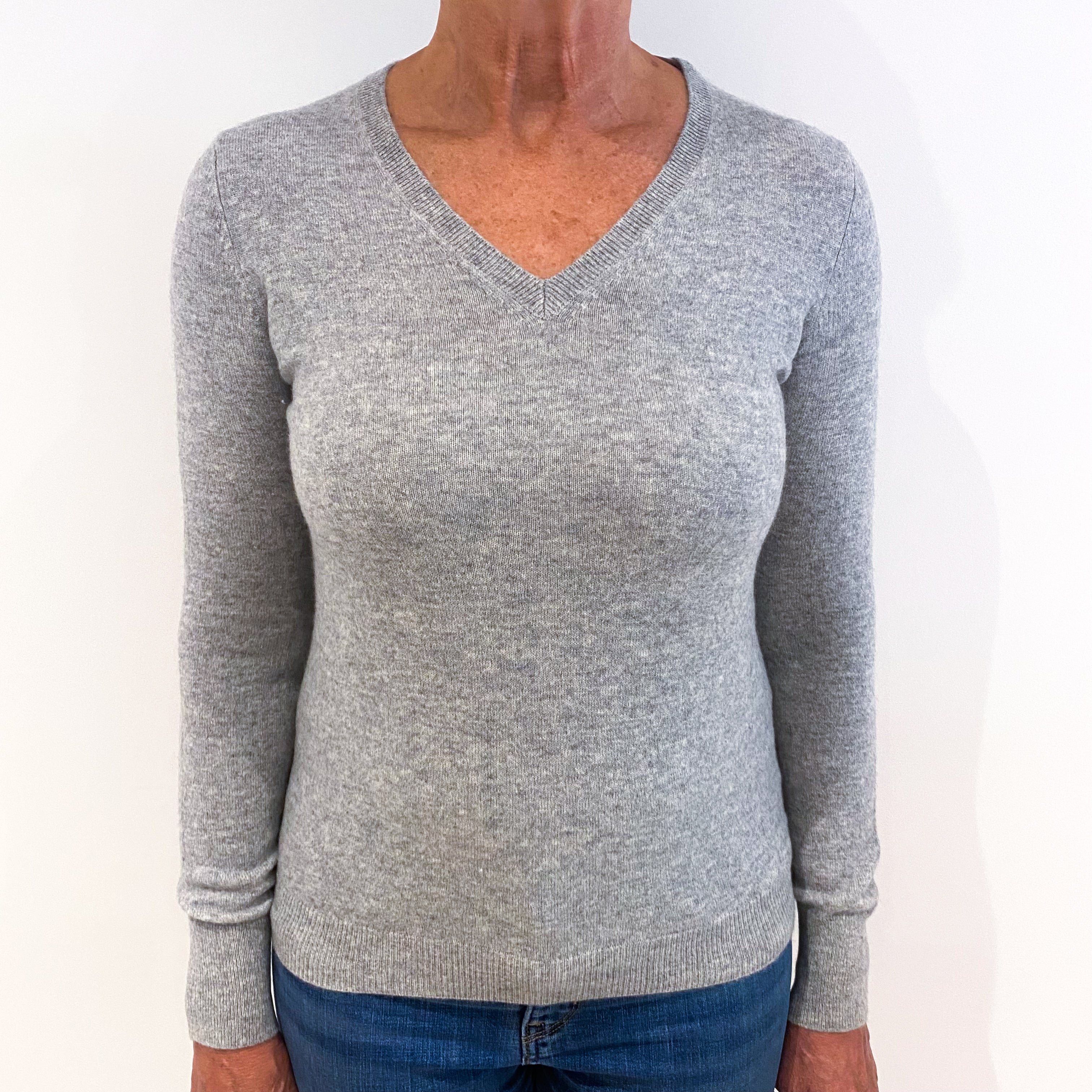 Smoke Grey Cashmere V-Neck Jumper Medium