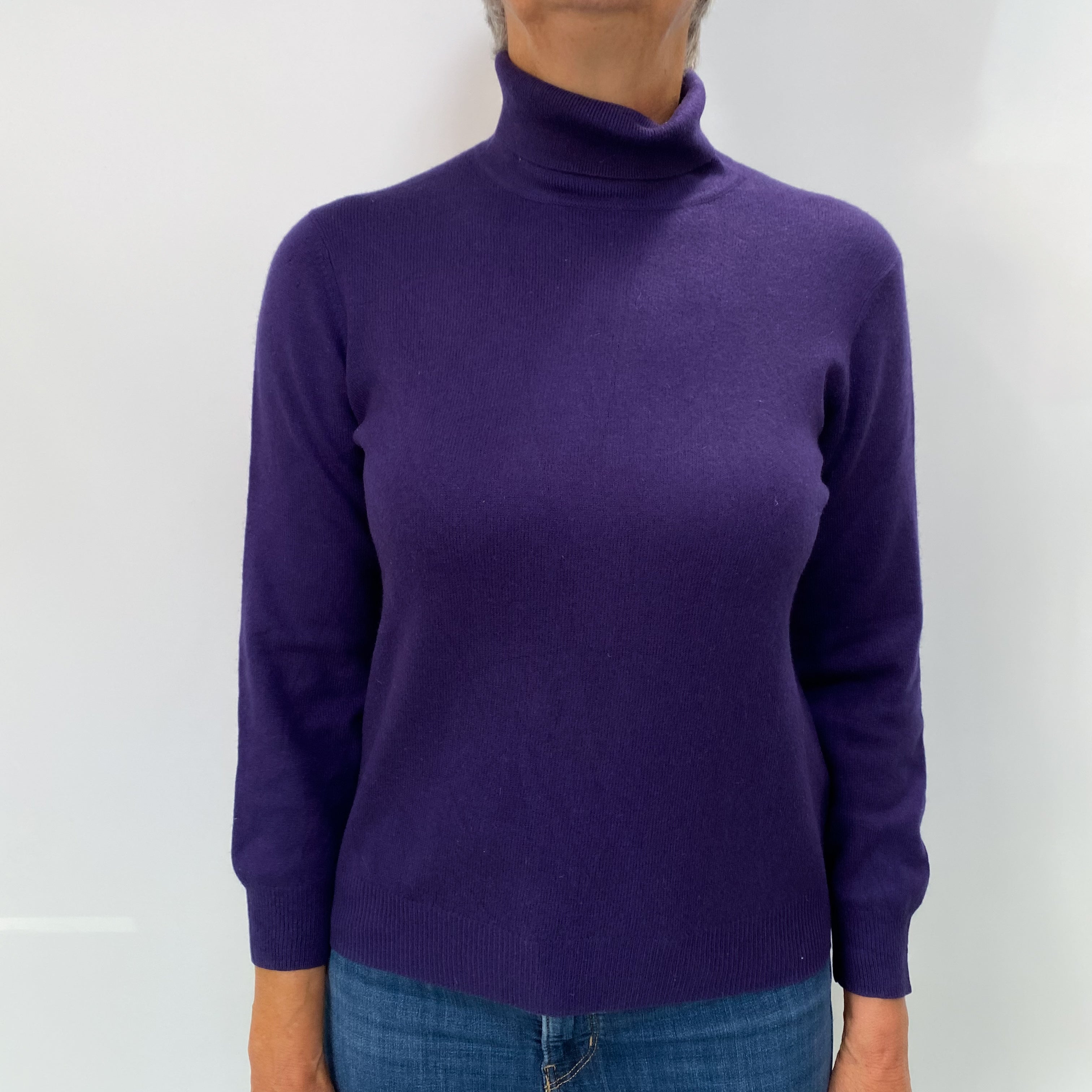 Indigo Purple Cashmere Polo Neck Jumper Medium