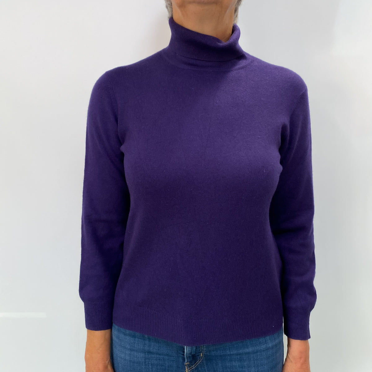 Indigo Purple Cashmere Polo Neck Jumper Medium