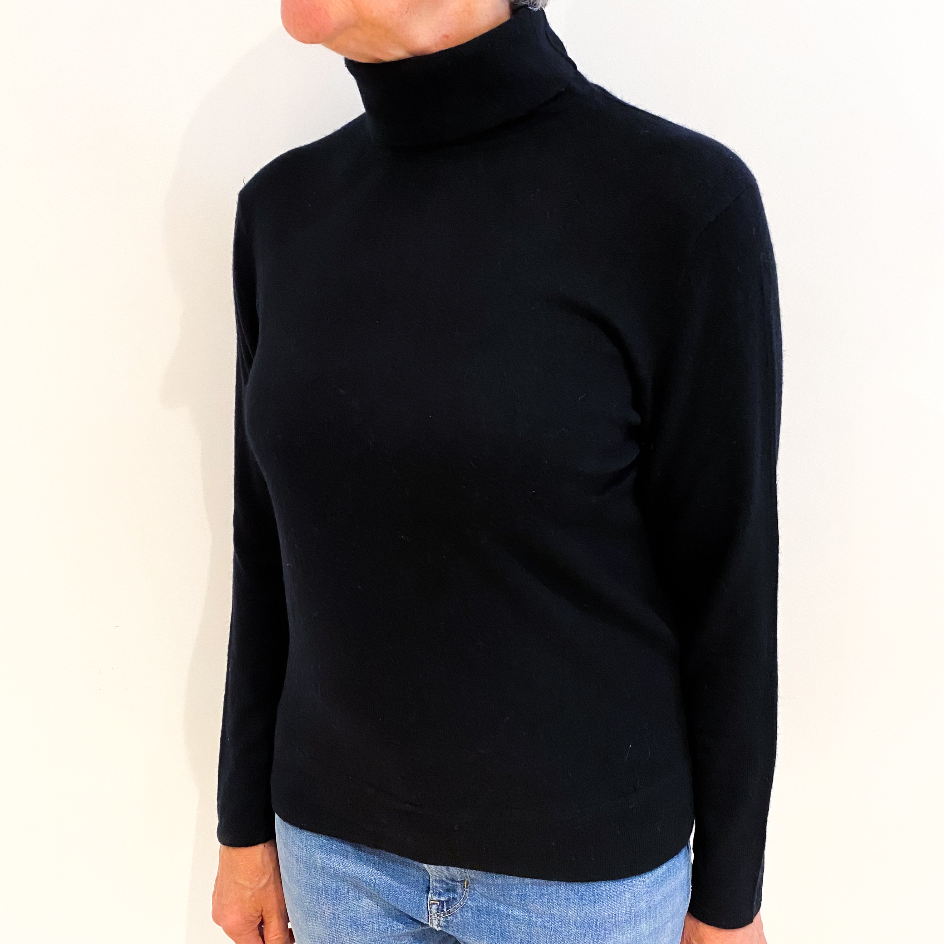 Black Cashmere Polo Neck Jumper Medium