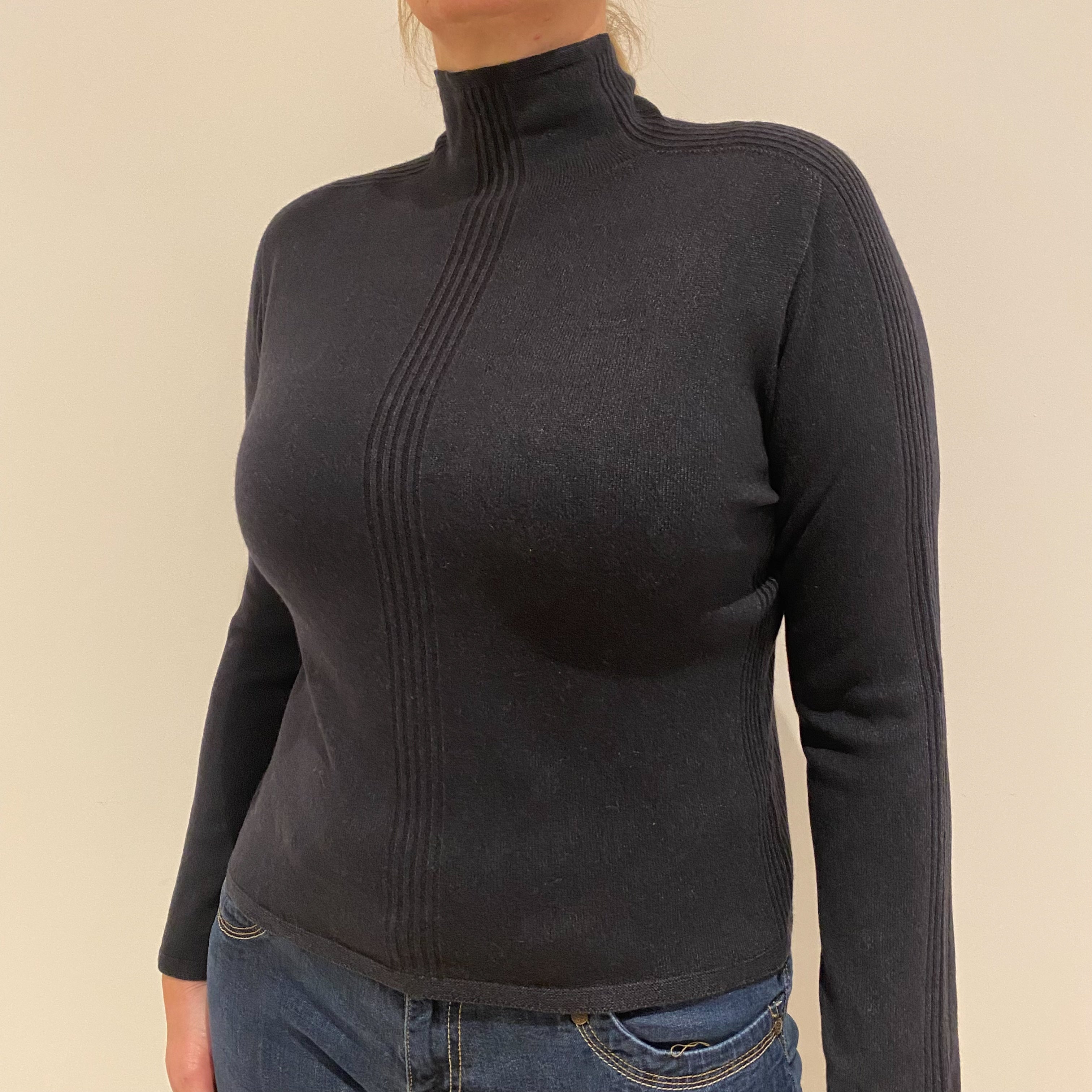 Charcoal Grey Cashmere Polo Neck Jumper Large