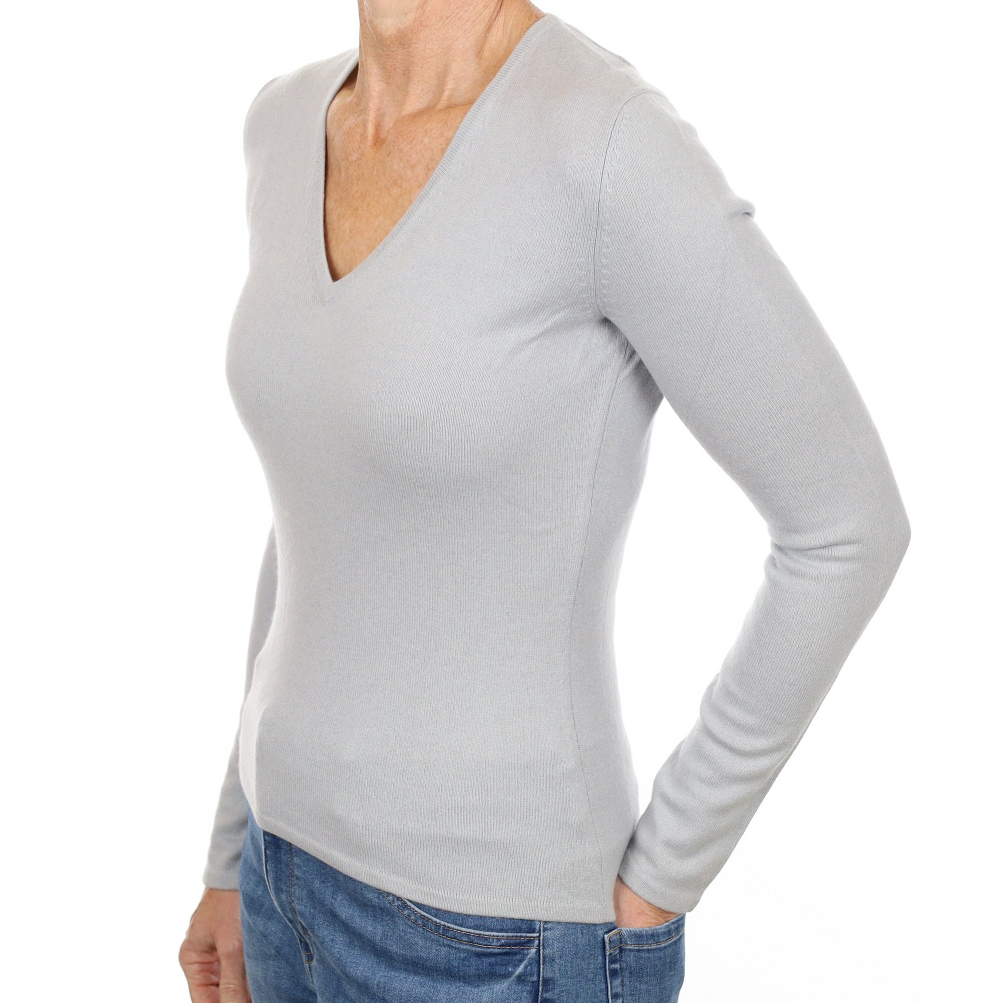 Dove Grey Cashmere V Neck Jumper Small