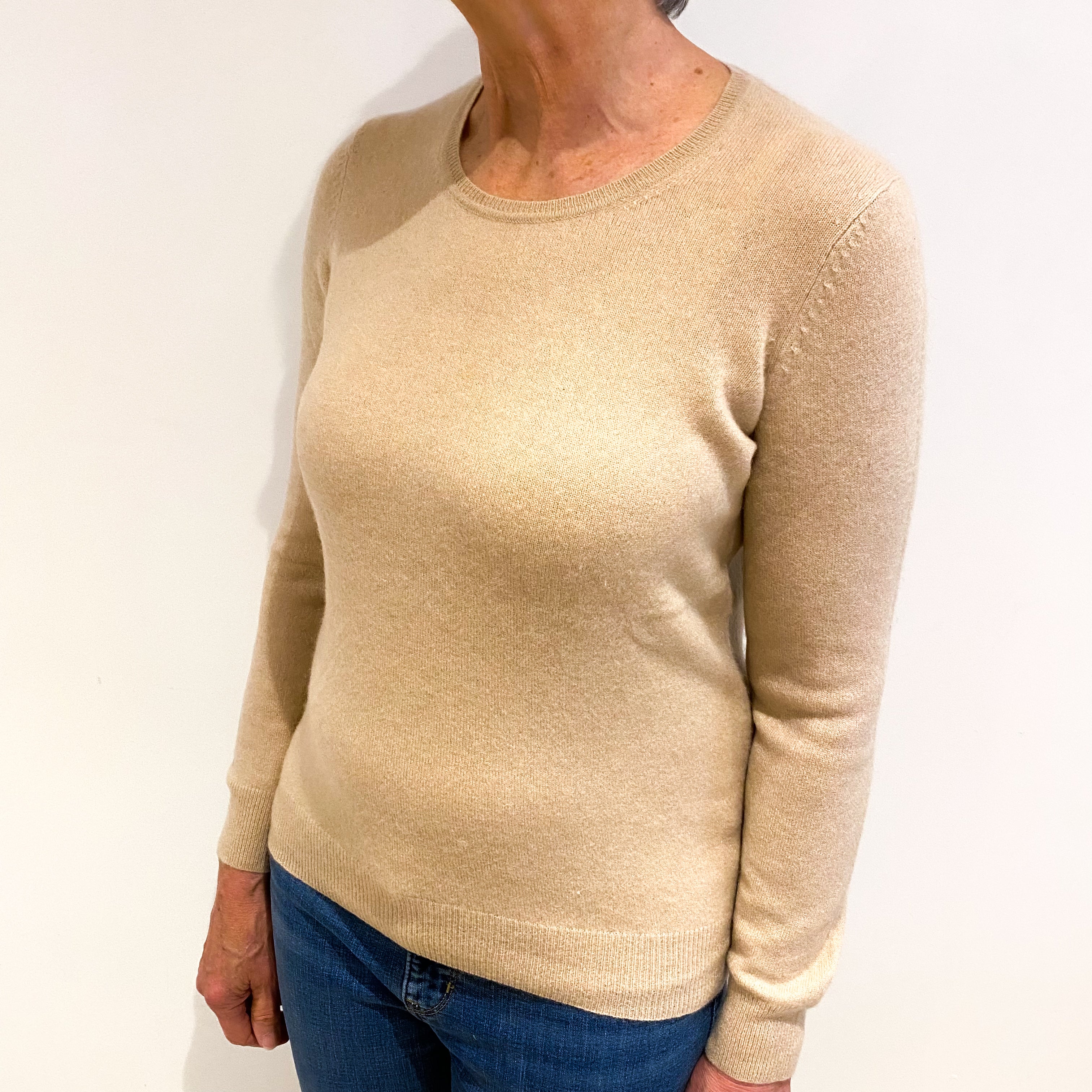 Buff Beige Cashmere Crew Neck Jumper Medium