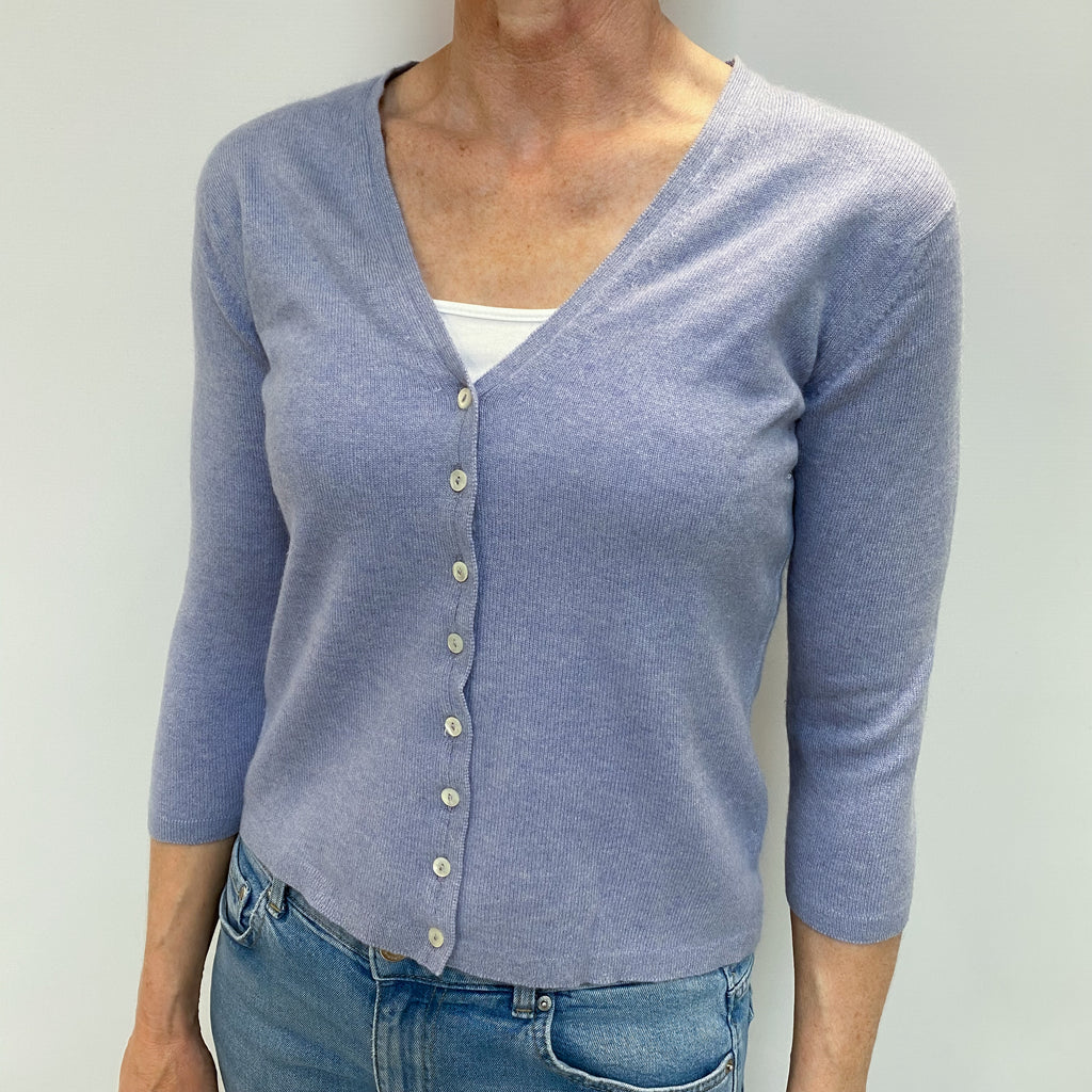 Brora Pale Lavender Cashmere V Neck Cardigan Small