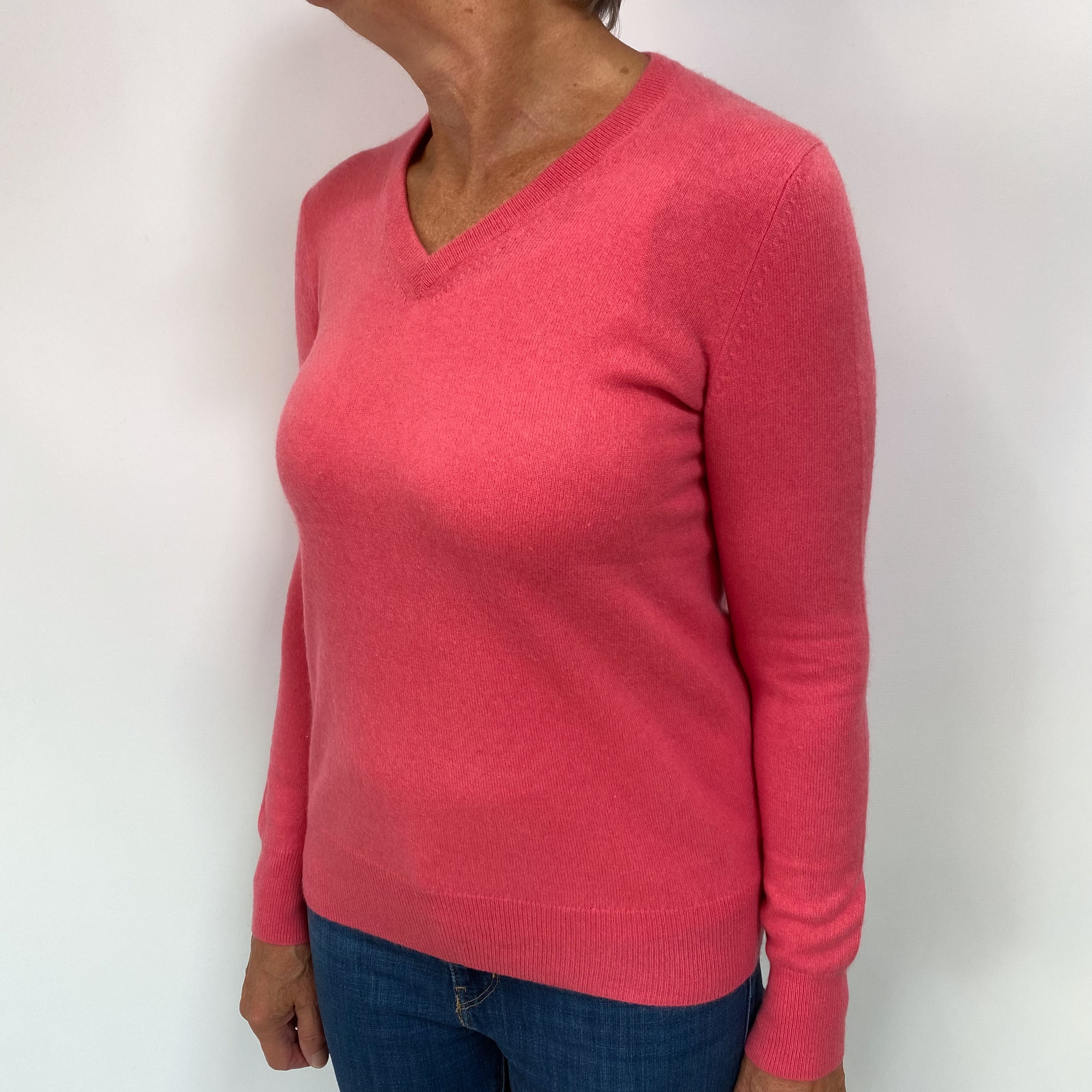 Bubblegum Pink Cashmere V Neck Jumper Medium
