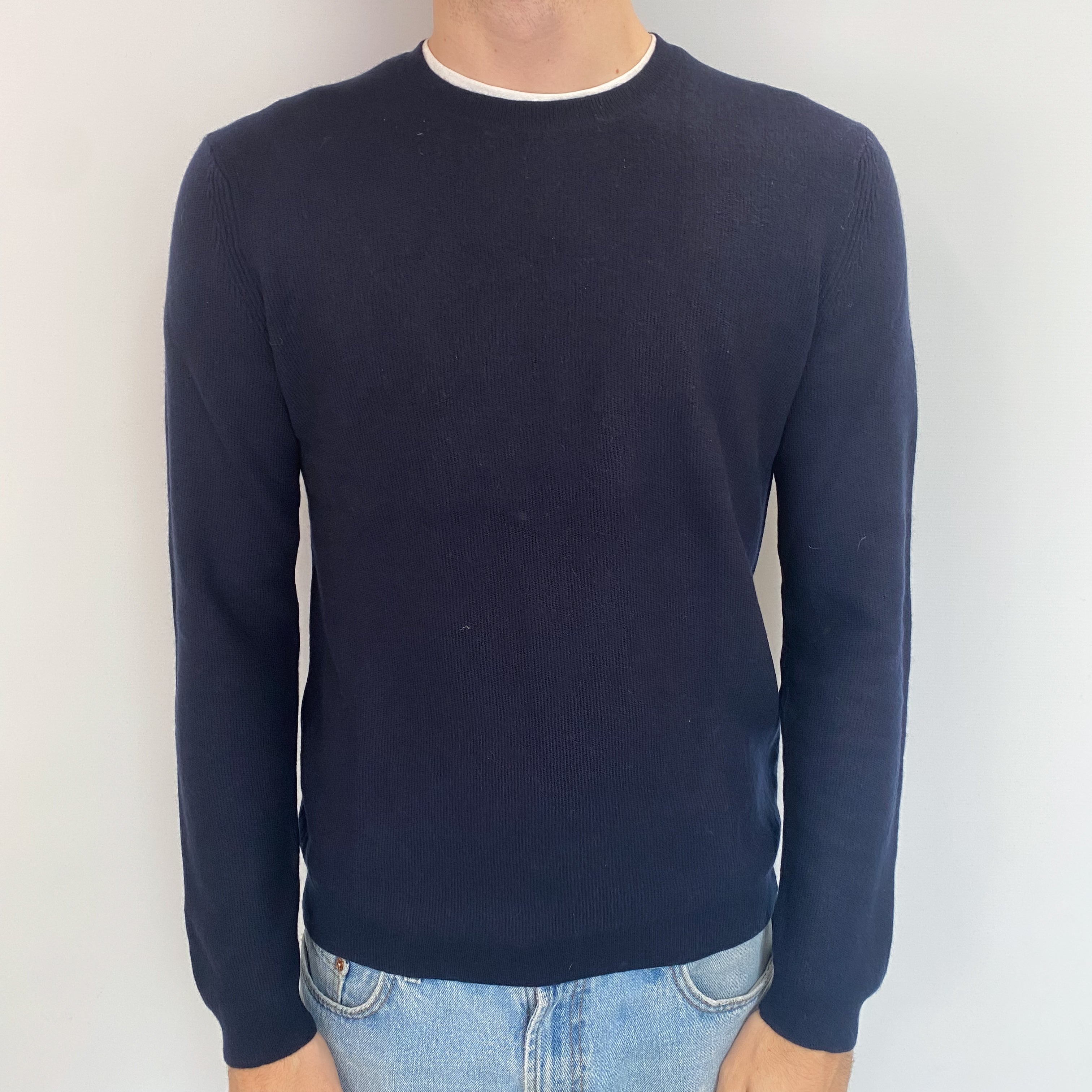 Men's Theory Navy Cashmere Crew Neck Jumper Medium