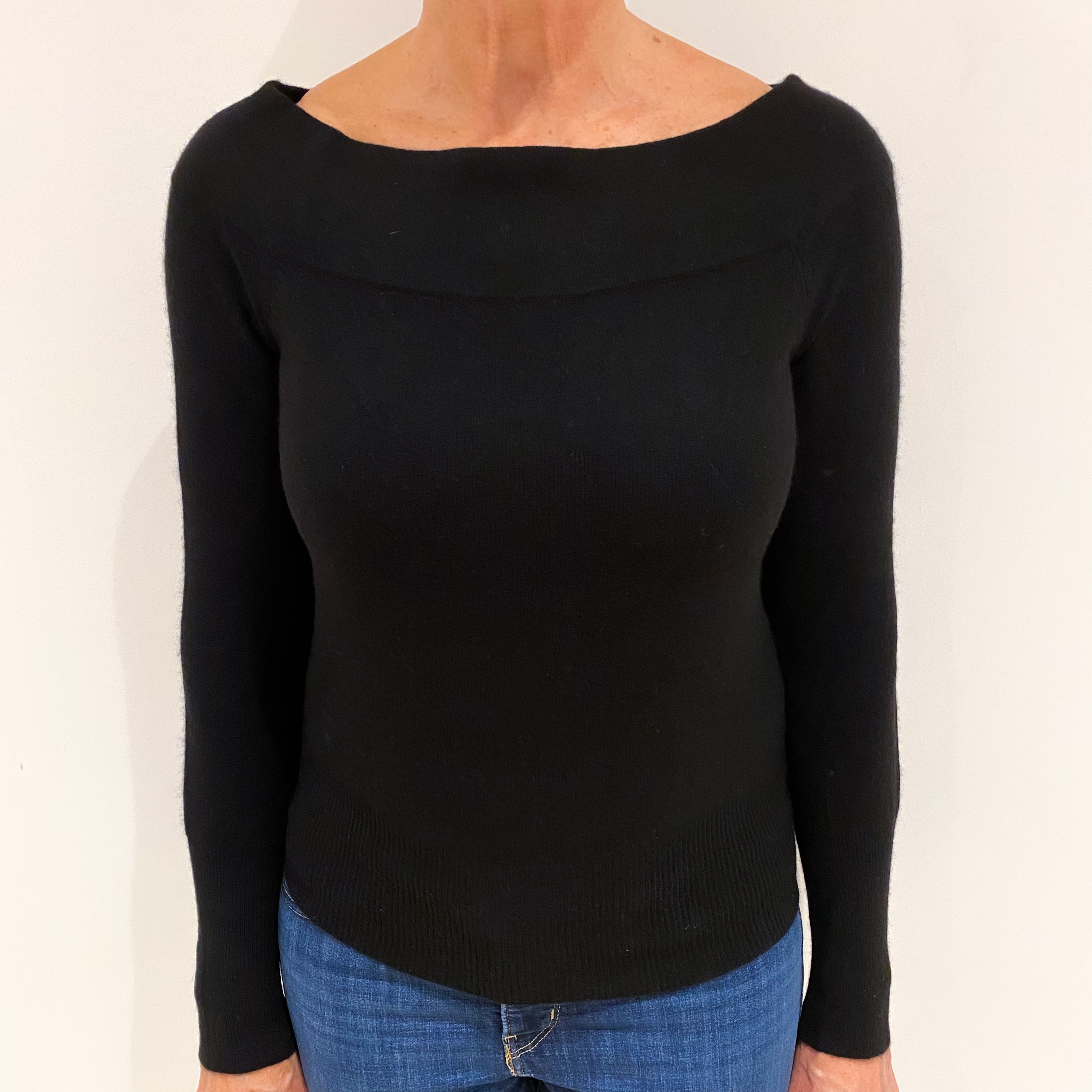 Black Cashmere Slash Neck Jumper Medium