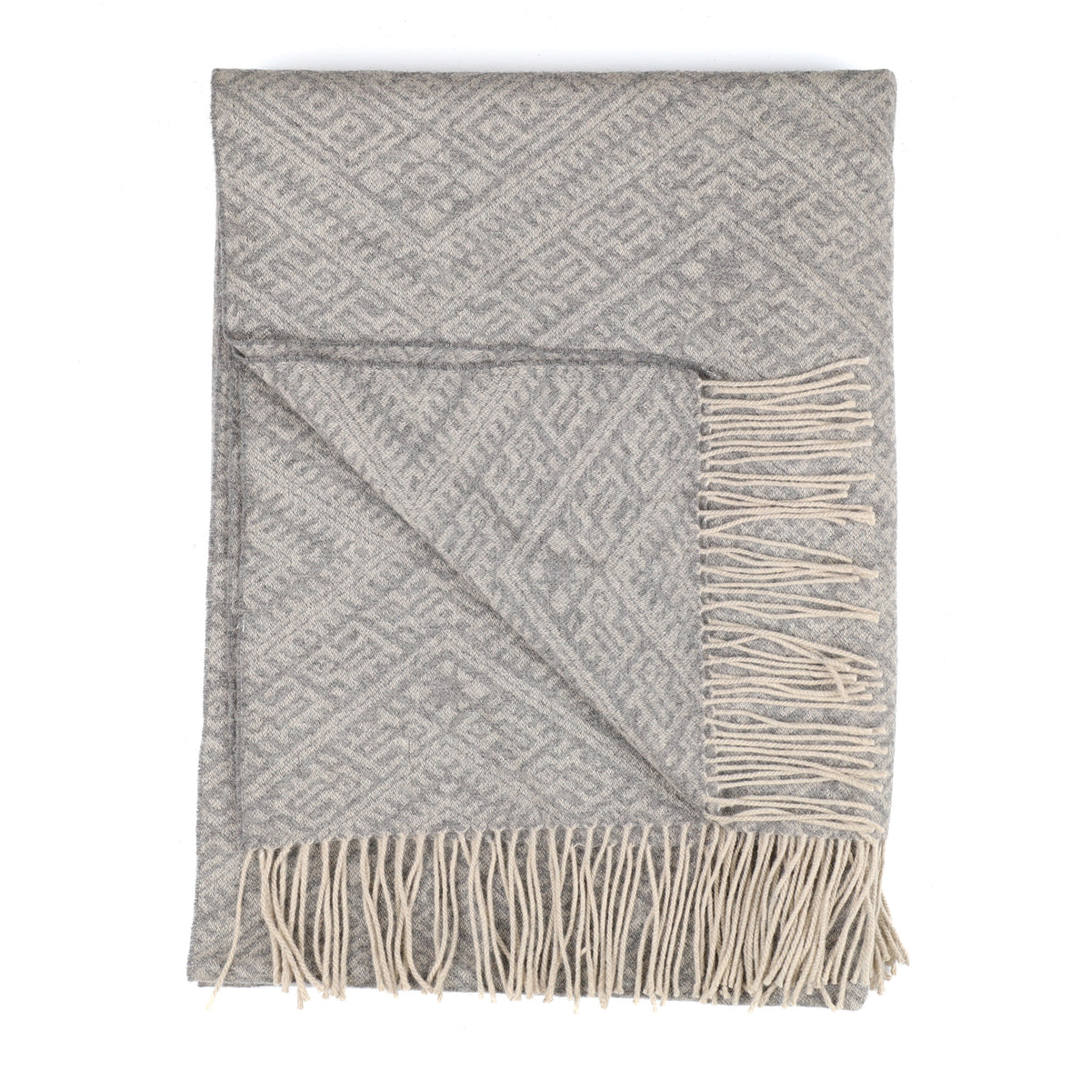 Brand New Scottish Grey Geometric Pattern Luxury Woven Cashmere Blanket