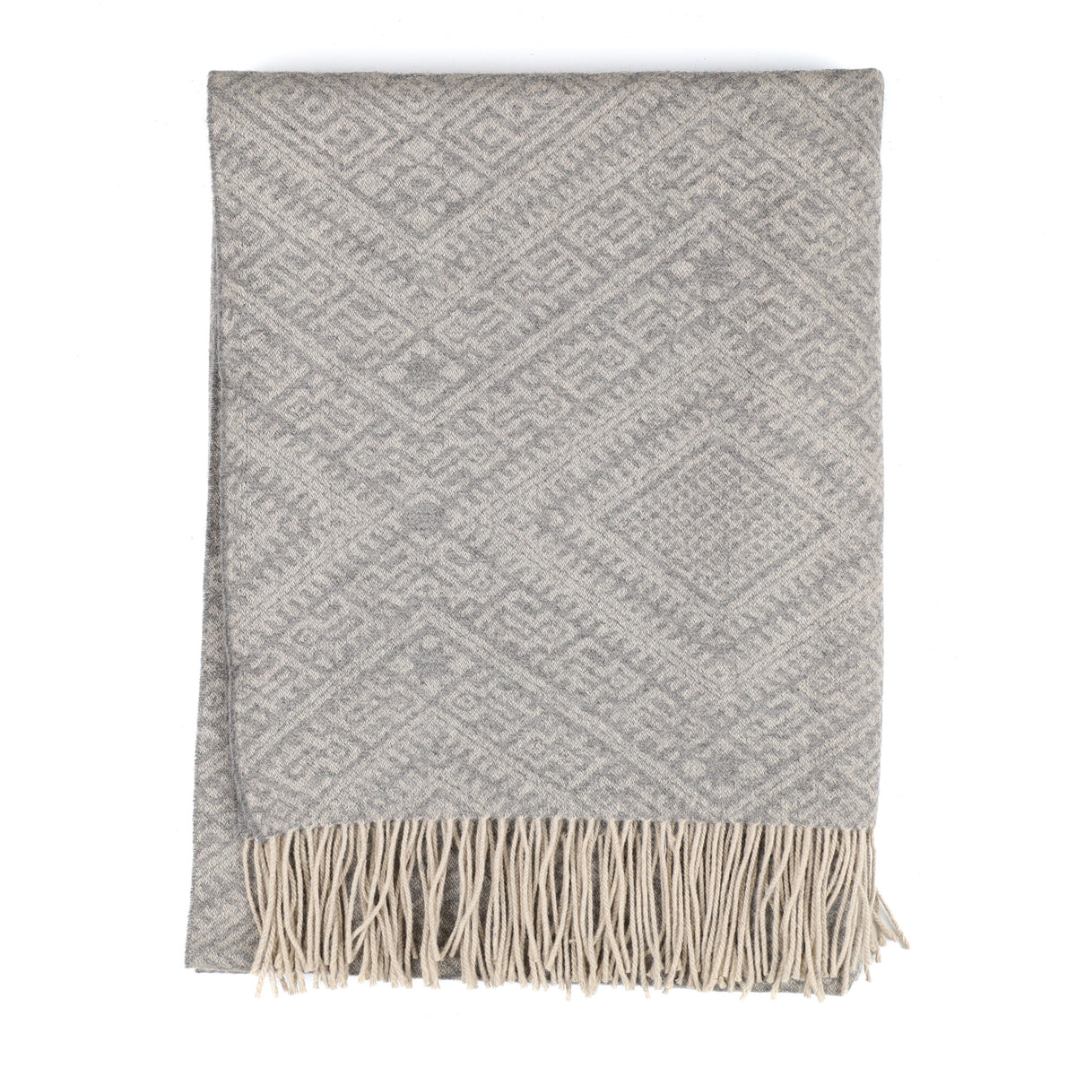 Brand New Scottish Grey Geometric Pattern Luxury Woven Cashmere Blanket