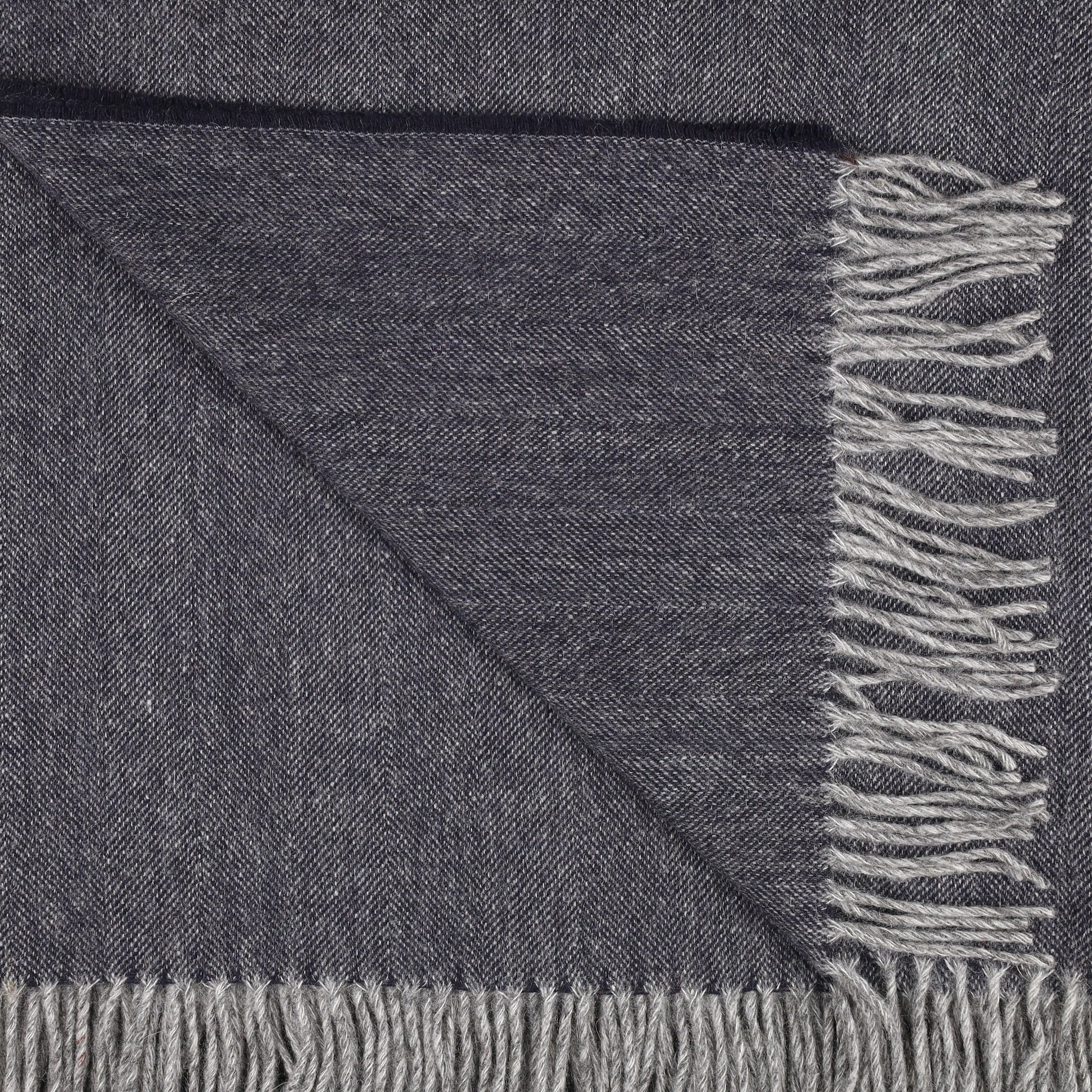 Brand New Scottish Darkest Navy and Grey Marl Luxury Woven Cashmere Blanket