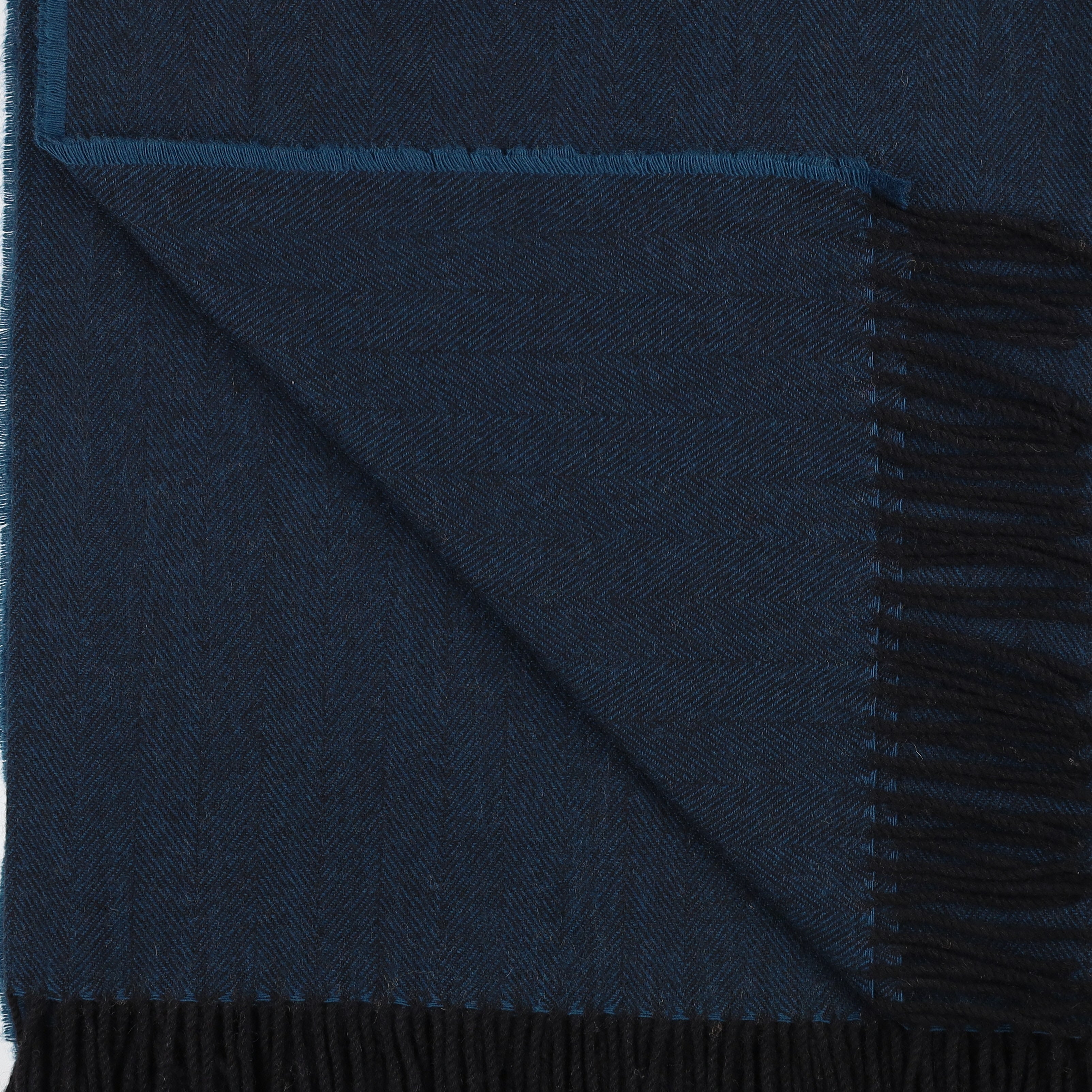 Brand New Scottish Deep Petrol Blue Herringbone Luxury Woven Cashmere Blanket