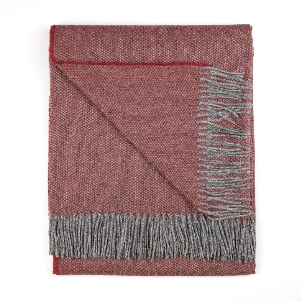 Brand New Scottish Brick Red and Grey Marl Luxury Woven Cashmere Blanket