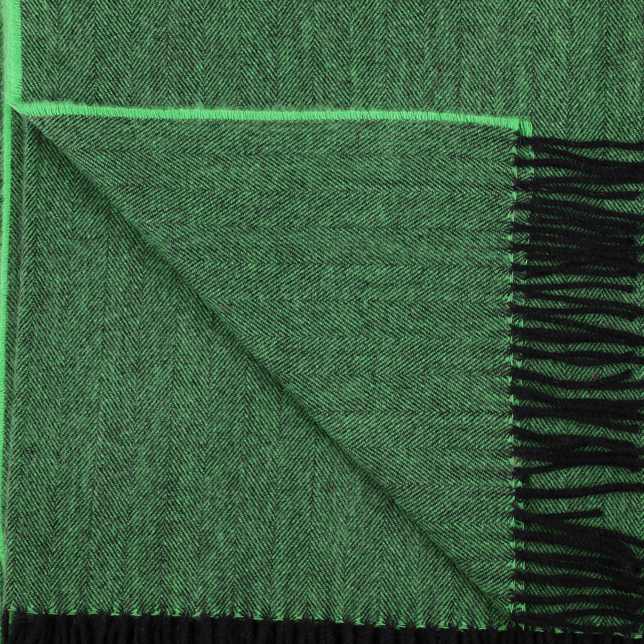 Brand New Scottish Jade Green and Black Herringbone Luxury Woven Cashmere Blanket