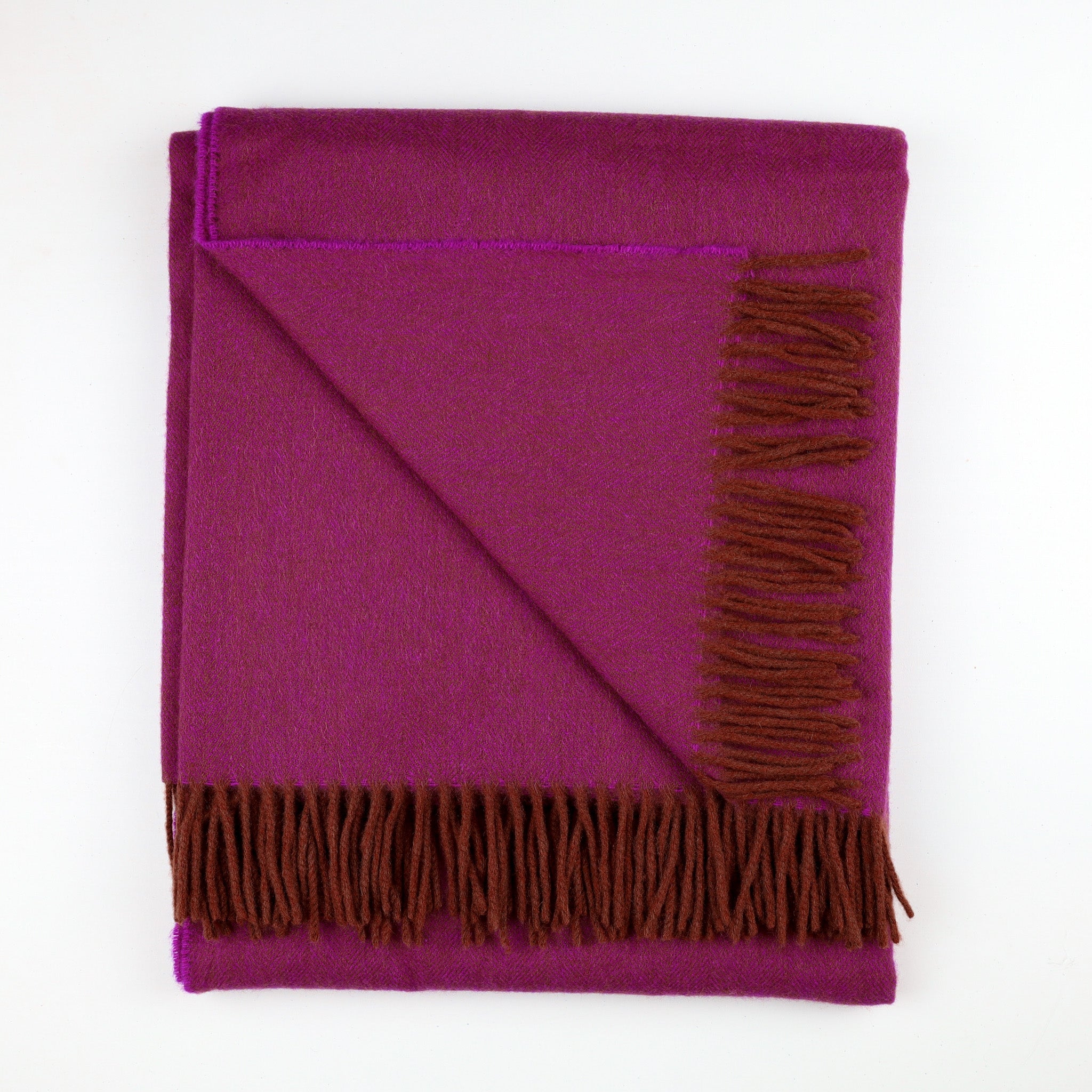 Brand New Scottish Magenta and Cinnamon Herringbone Luxury Woven Cashmere Blanket