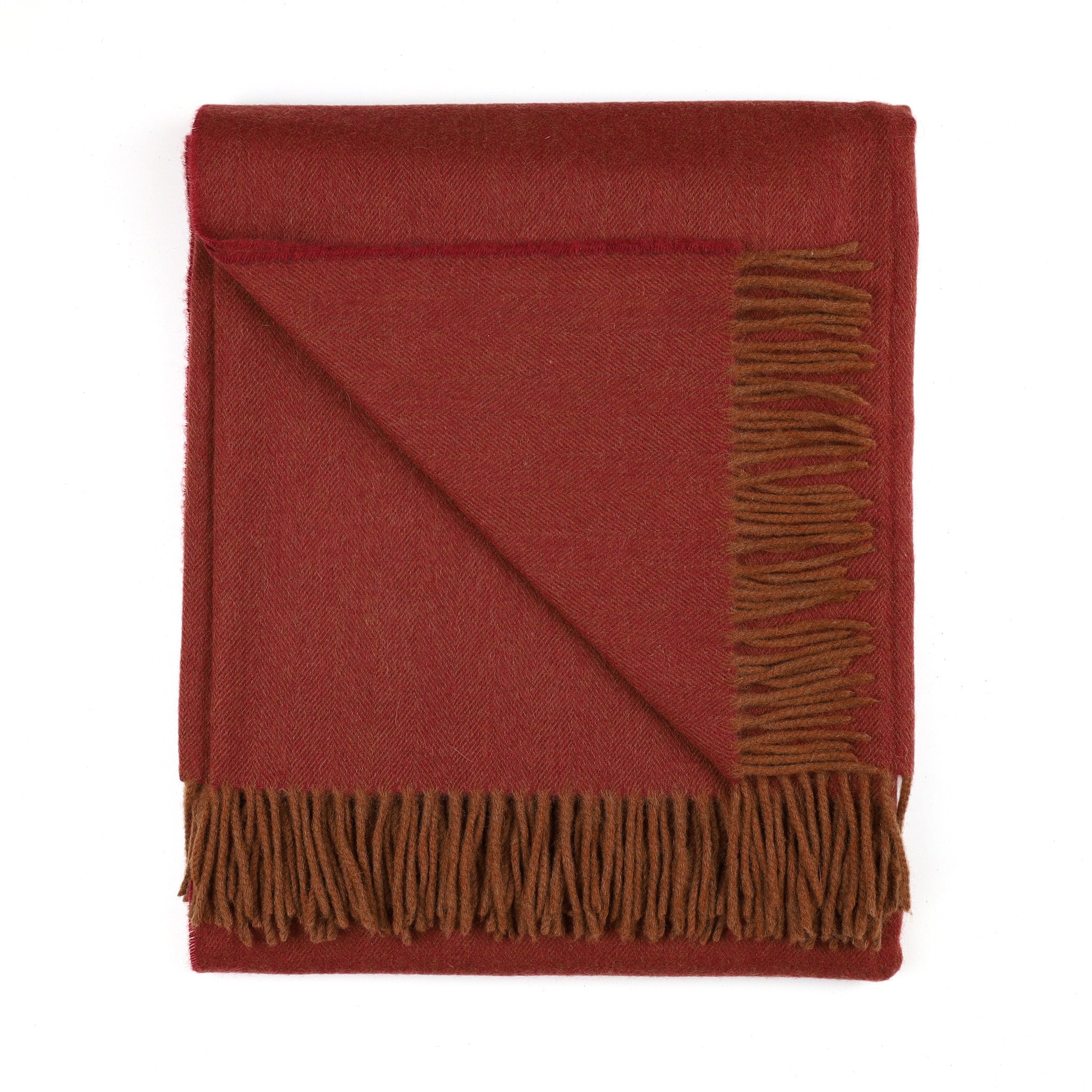Brand New Scottish Brick Red and Cinnamon Herringbone Luxury Woven Cashmere Blanket
