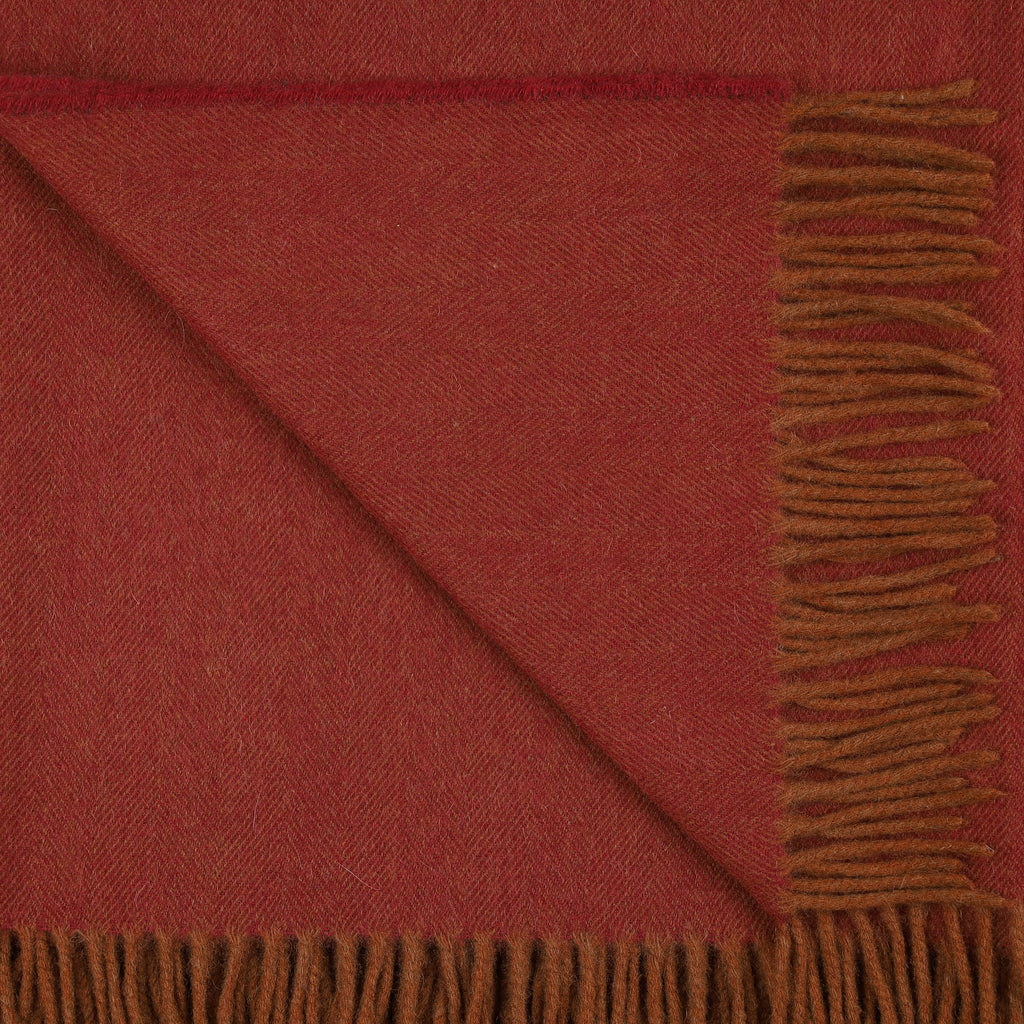 Brand New Scottish Brick Red and Cinnamon Herringbone Luxury Woven Cashmere Blanket