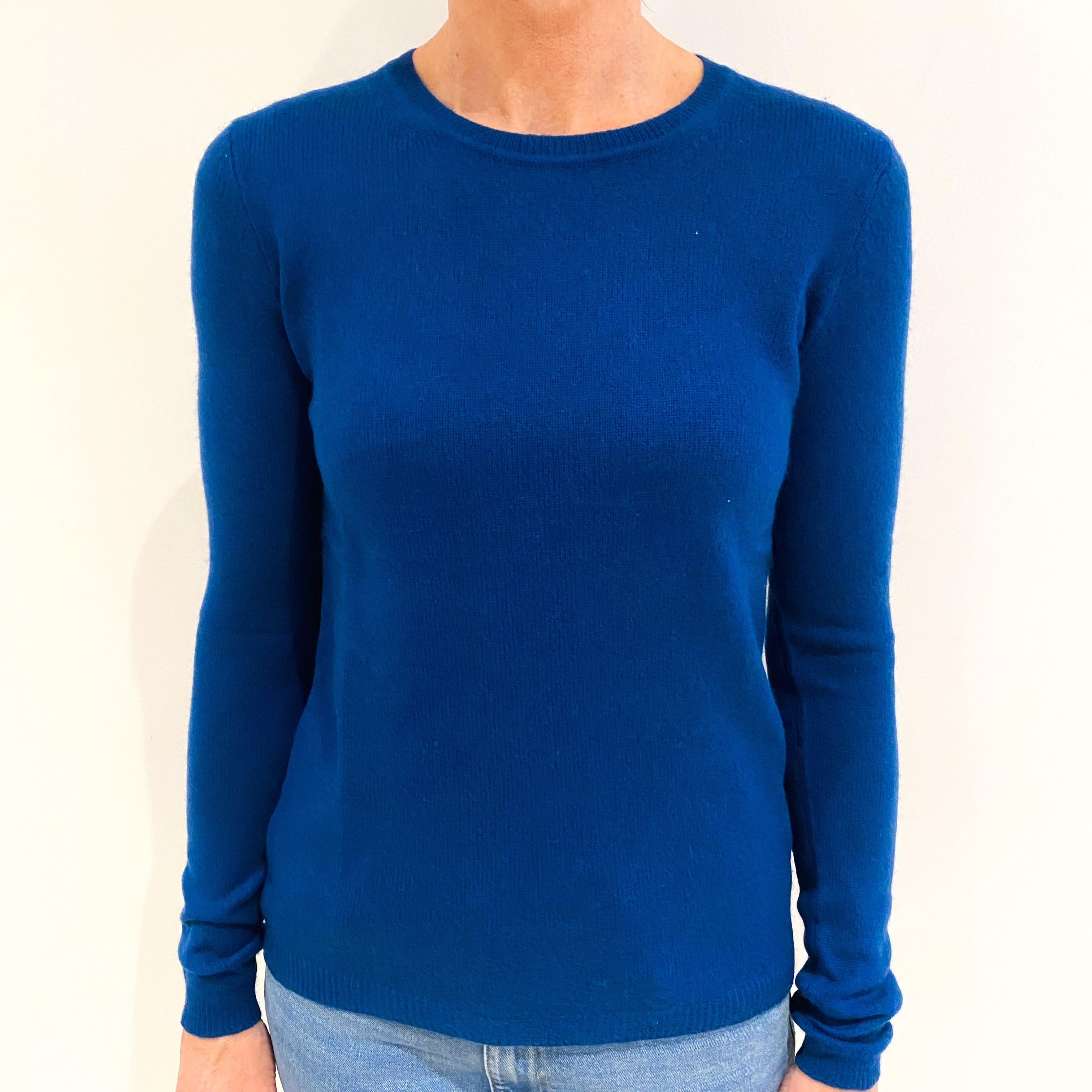 Petrol Blue Cashmere Crew Neck Jumper Small