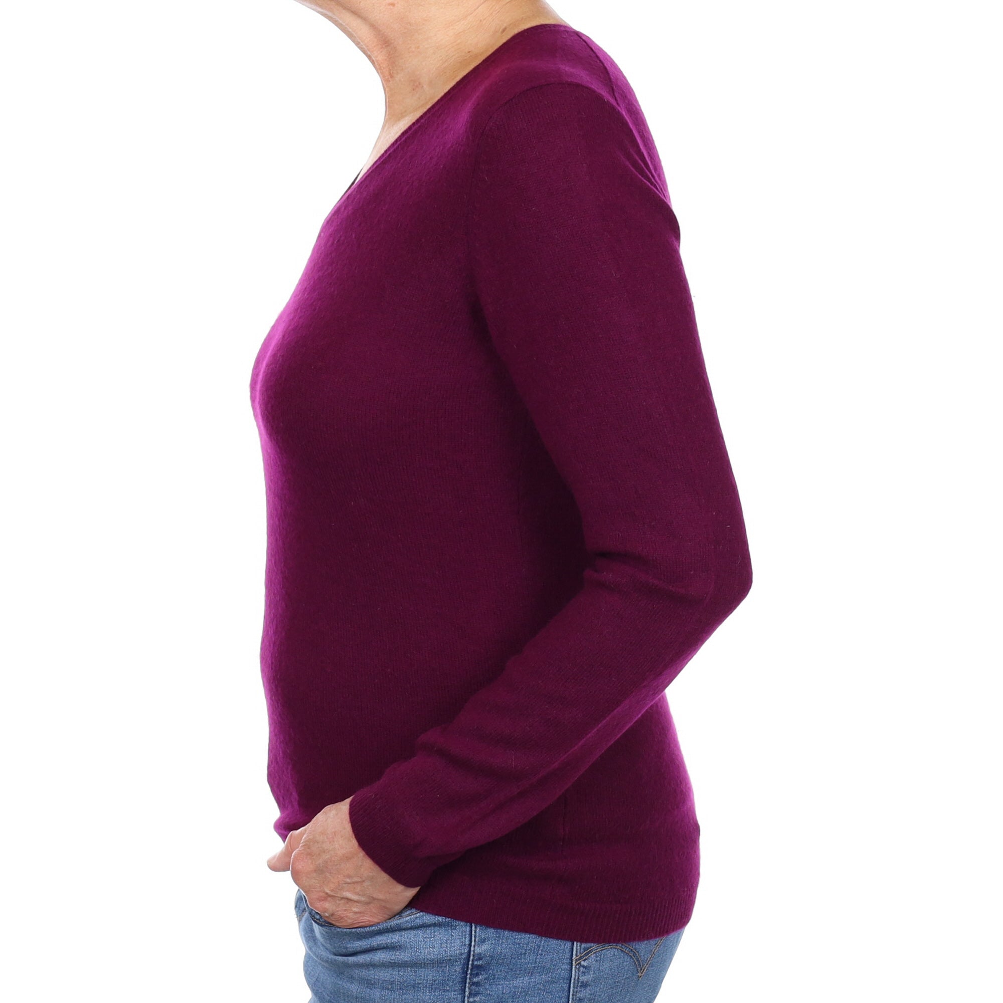 Fig Purple Cashmere V Neck Jumper Medium