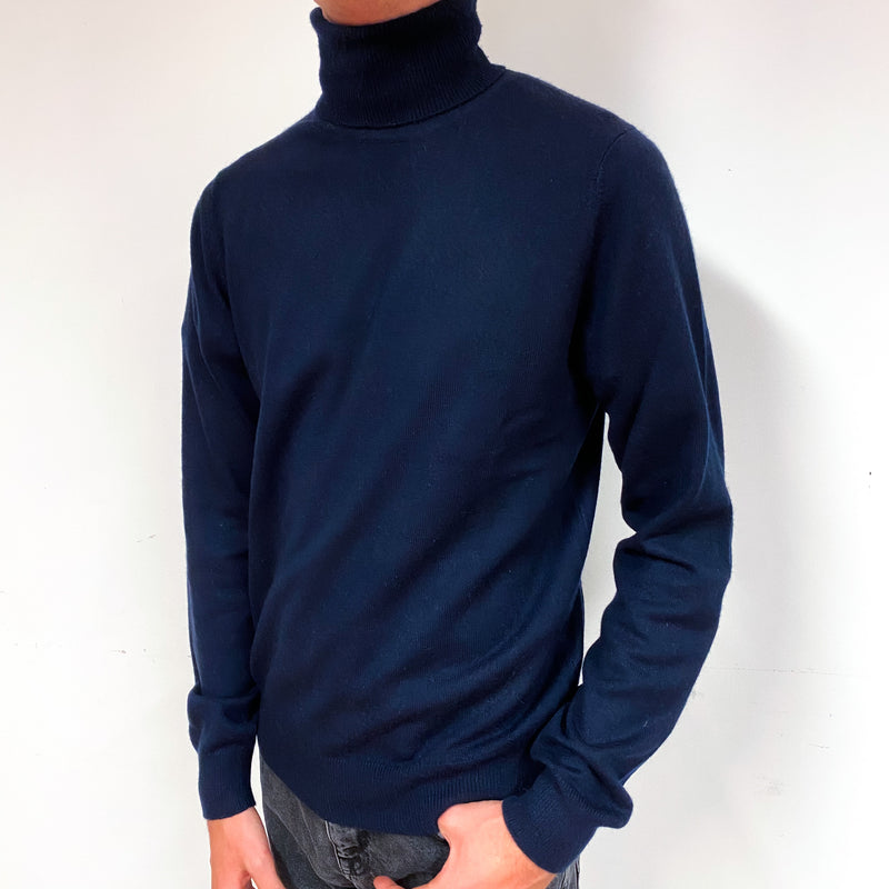 Men's Navy Blue Cashmere Polo Neck Jumper Small