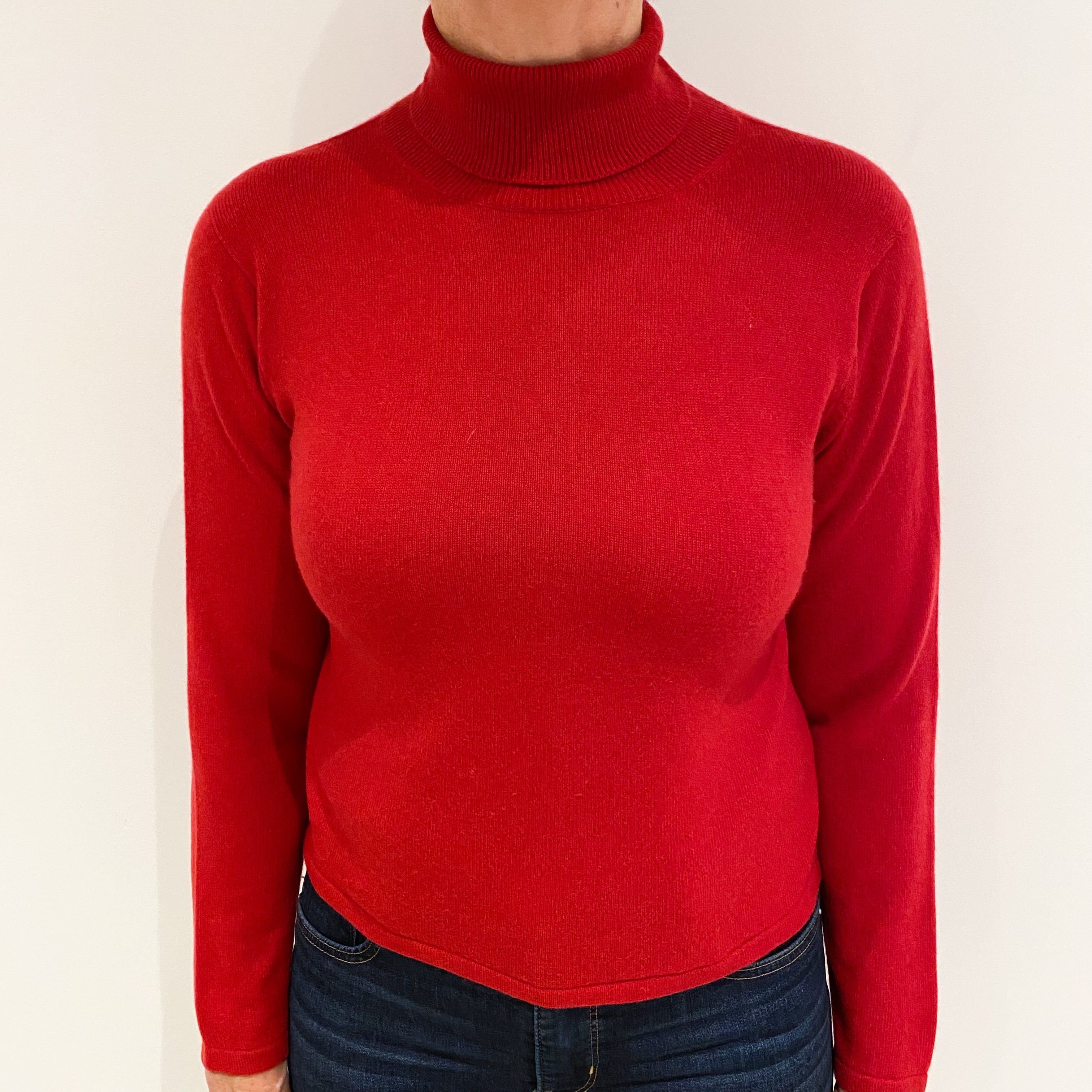 Crimson Red Cashmere Polo Neck Jumper Medium