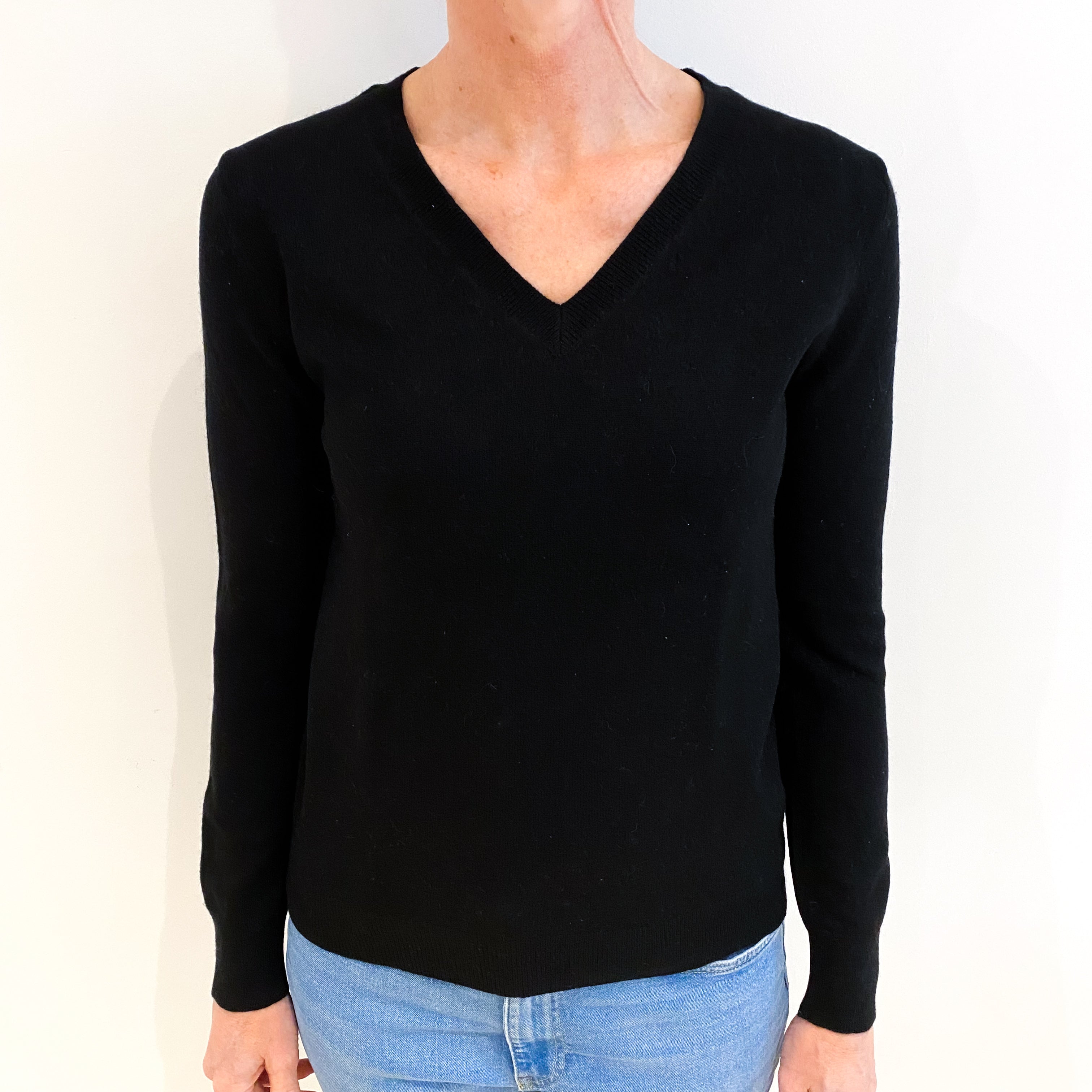 Black Cashmere V Neck Jumper Small