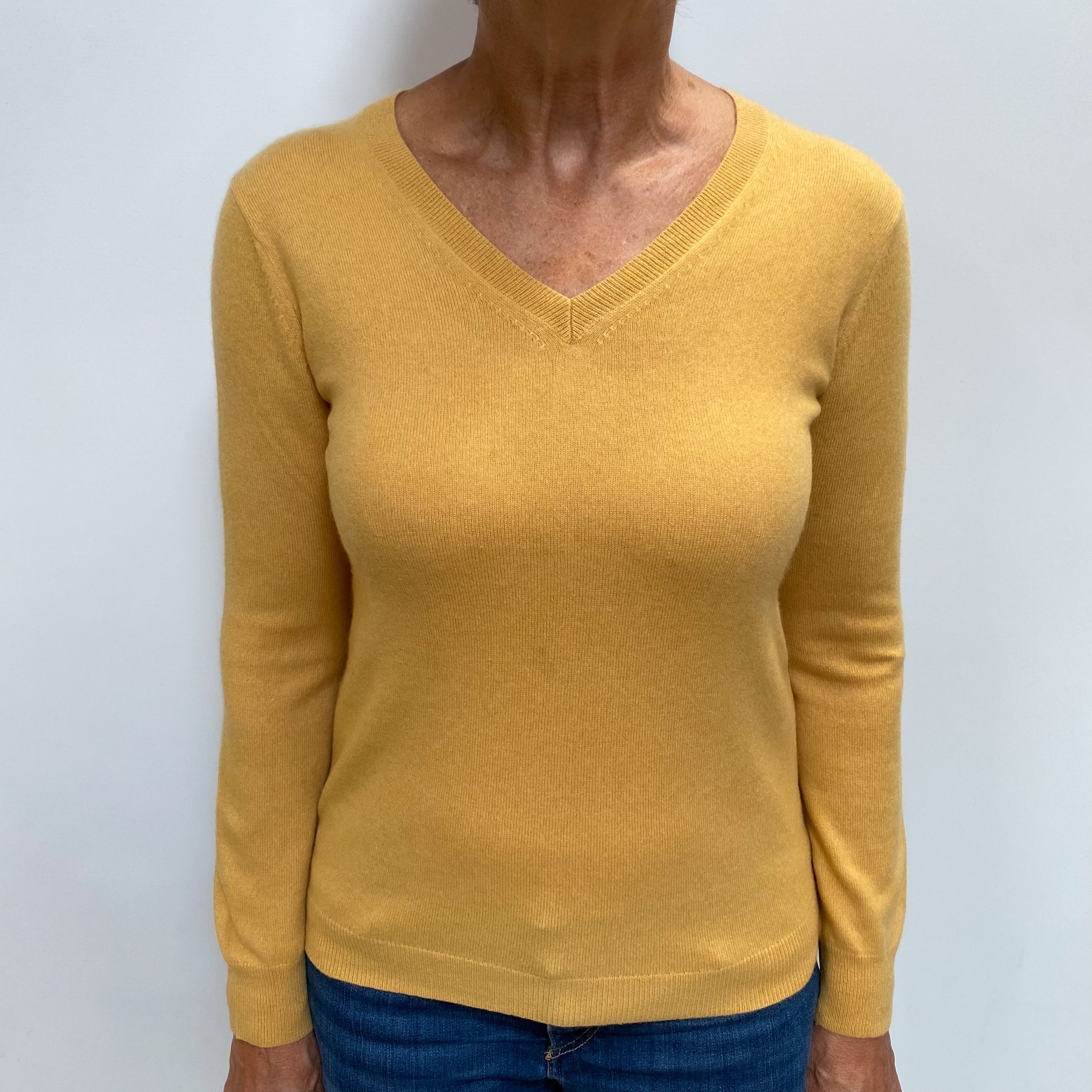 Flaxen Yellow Cashmere V Neck Jumper Medium