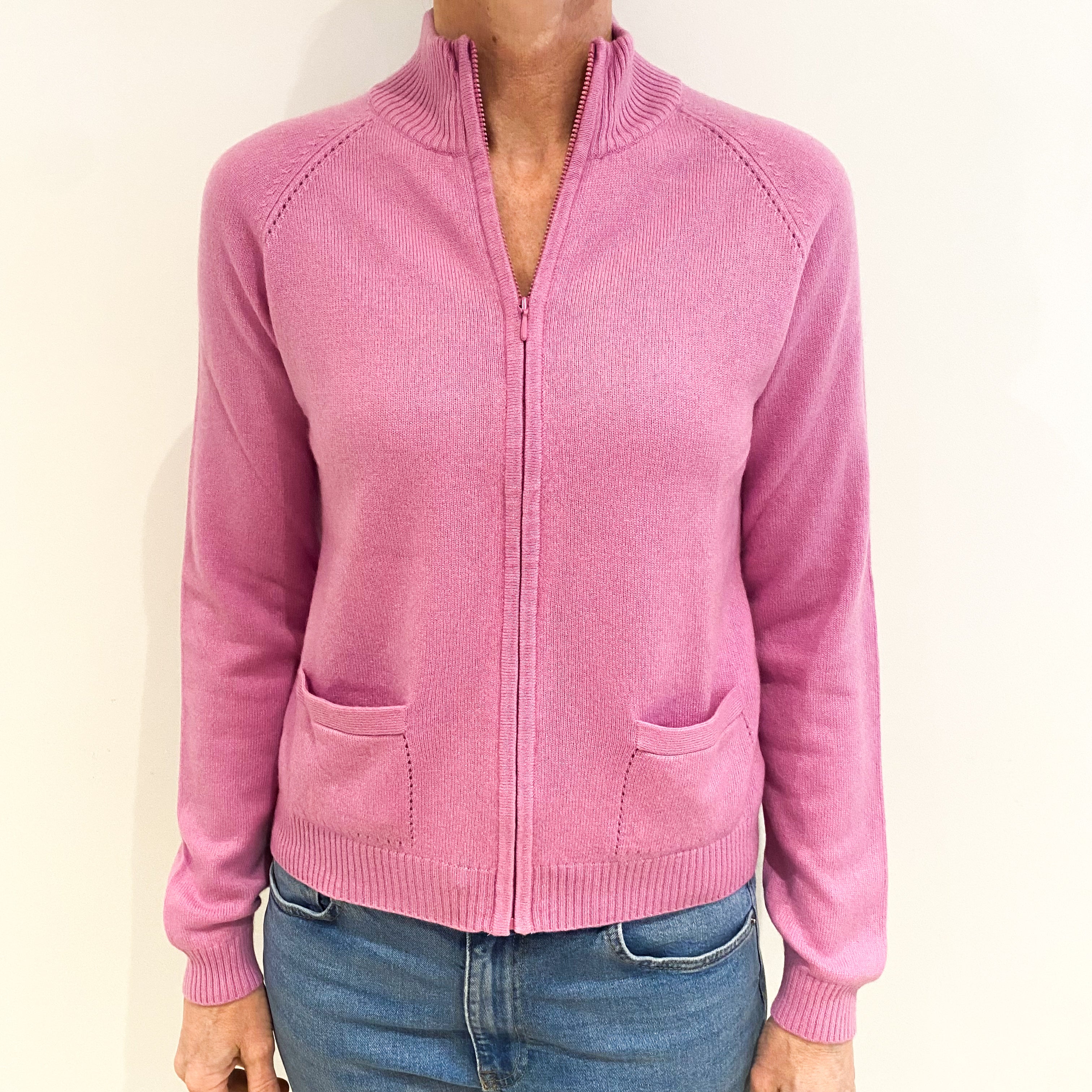 Sugar Mouse Pink Cashmere Zip Up Turtle Neck Cardigan Small
