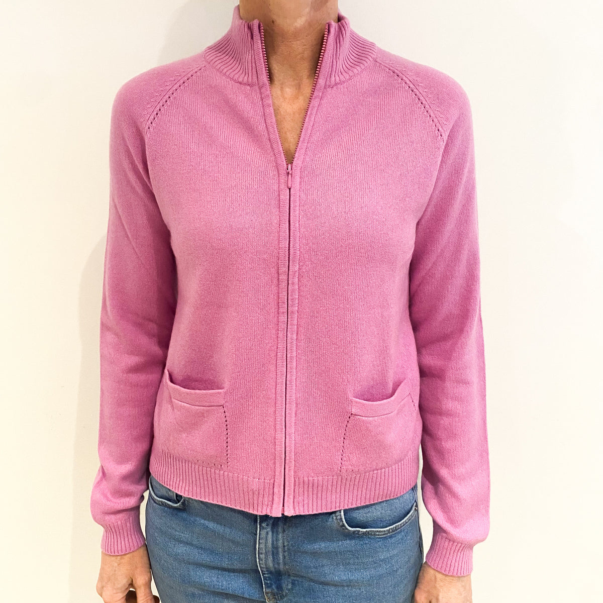 Sugar Mouse Pink Cashmere Zip Up Turtle Neck Cardigan Small