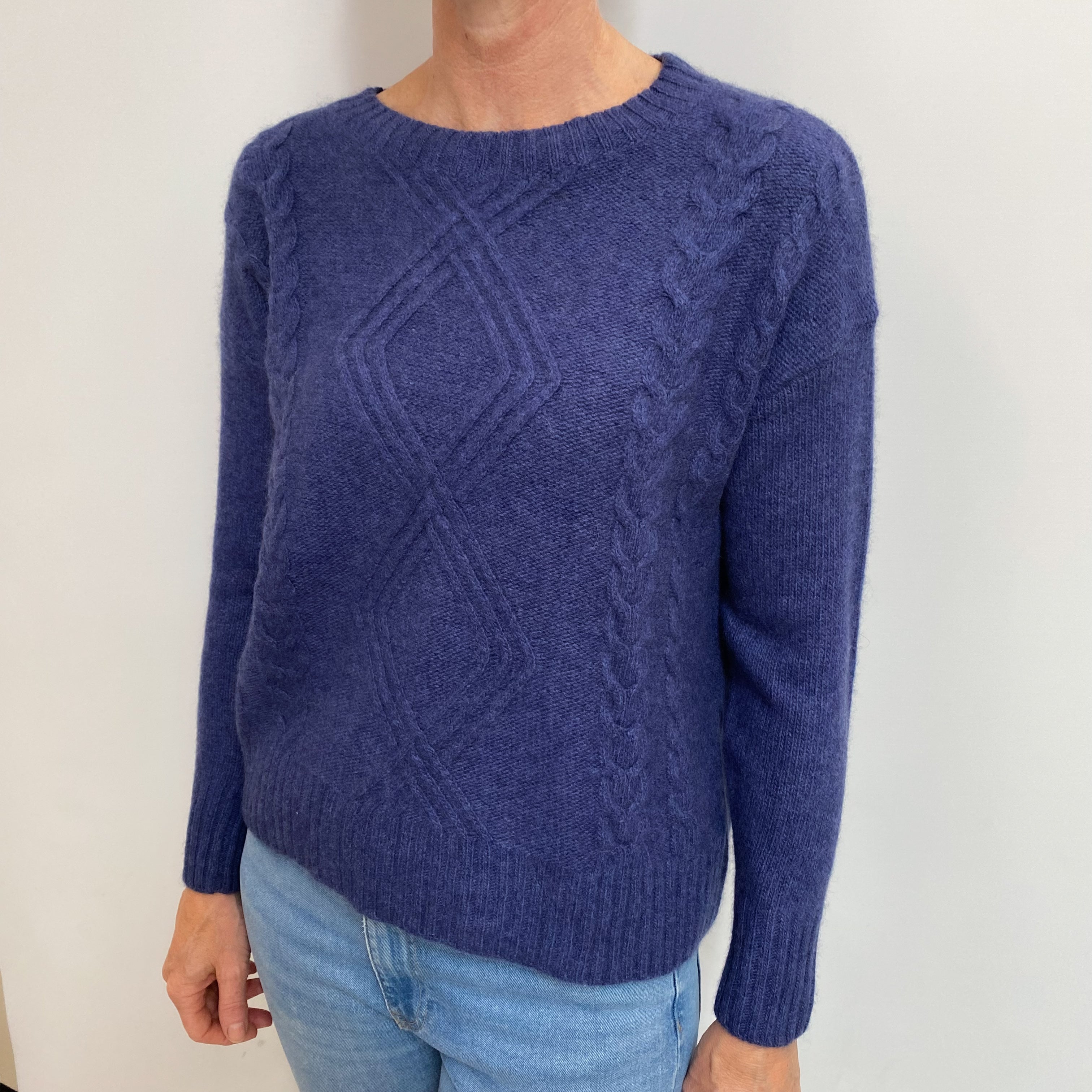 Deep Denim Blue Cashmere Crew Neck Jumper Small