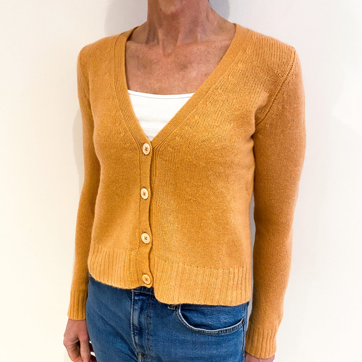 Soft Apricot Cashmere V Neck Cardigan Small