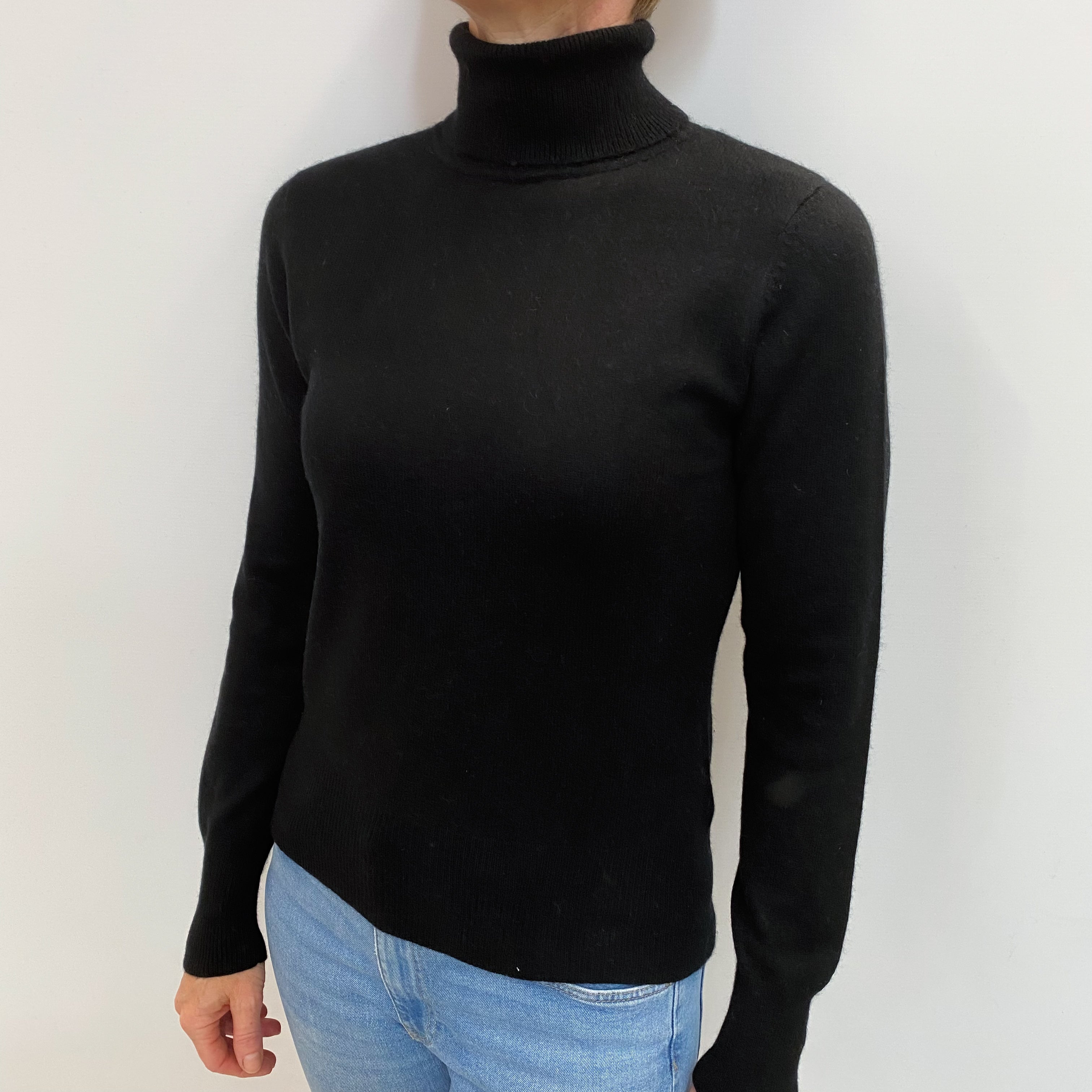 Black Cashmere Polo Neck Jumper Small