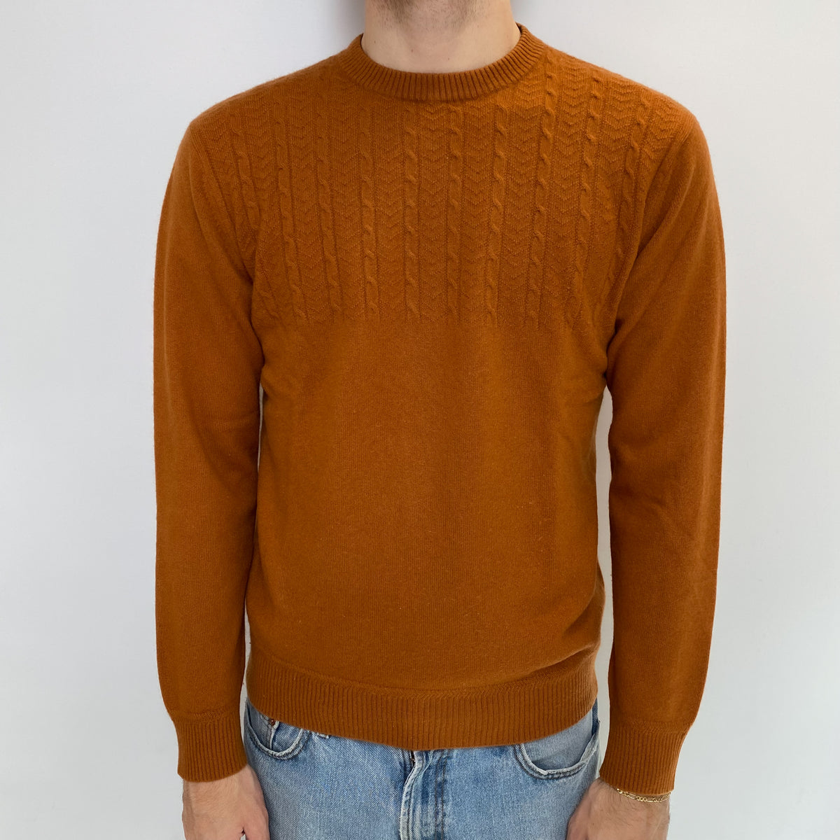 Men's Rust Orange Cashmere Crew Neck Jumper Large