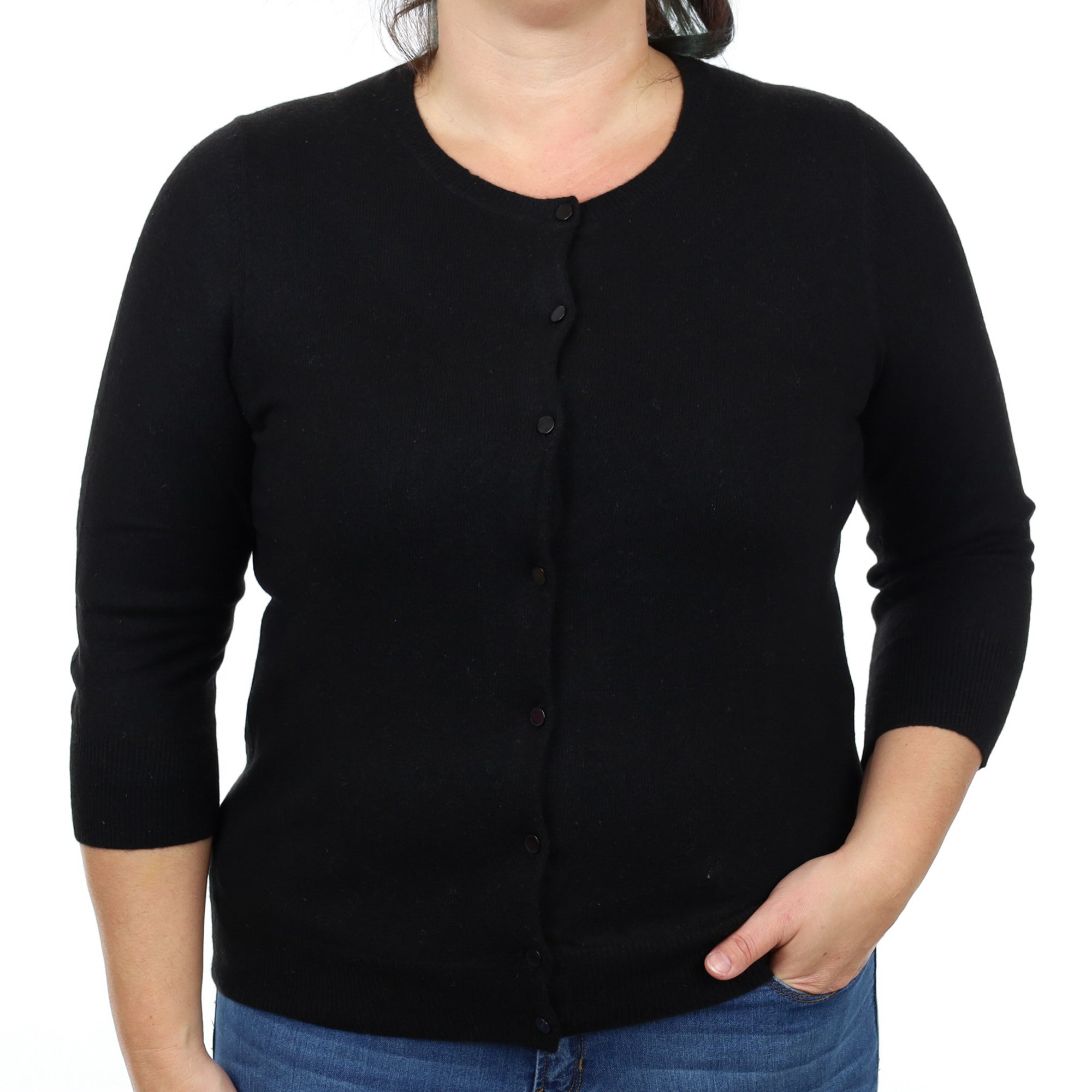 Black Cashmere Crew Neck Cardigan Large