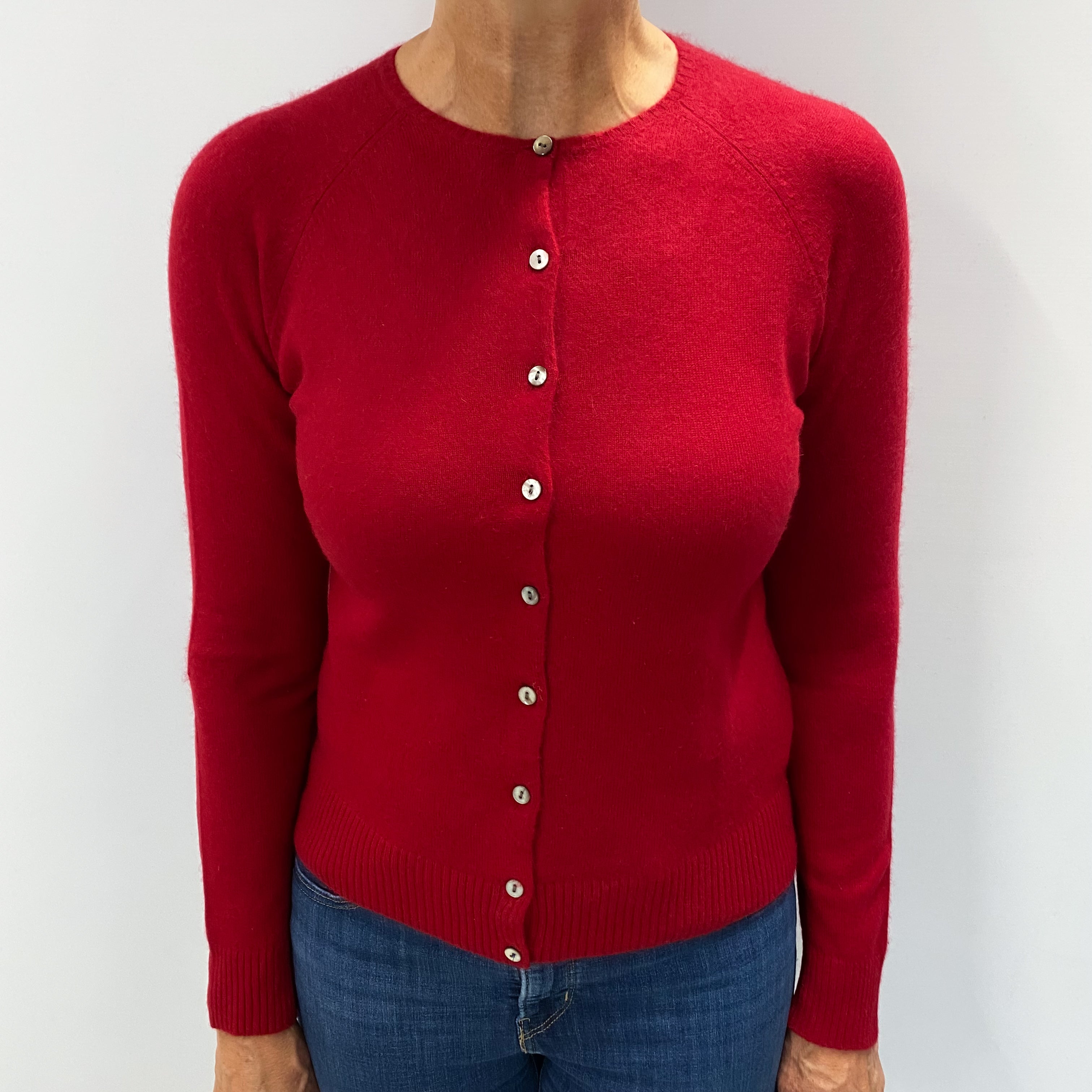 Post Box Red Cashmere Crew Neck Cardigan Medium